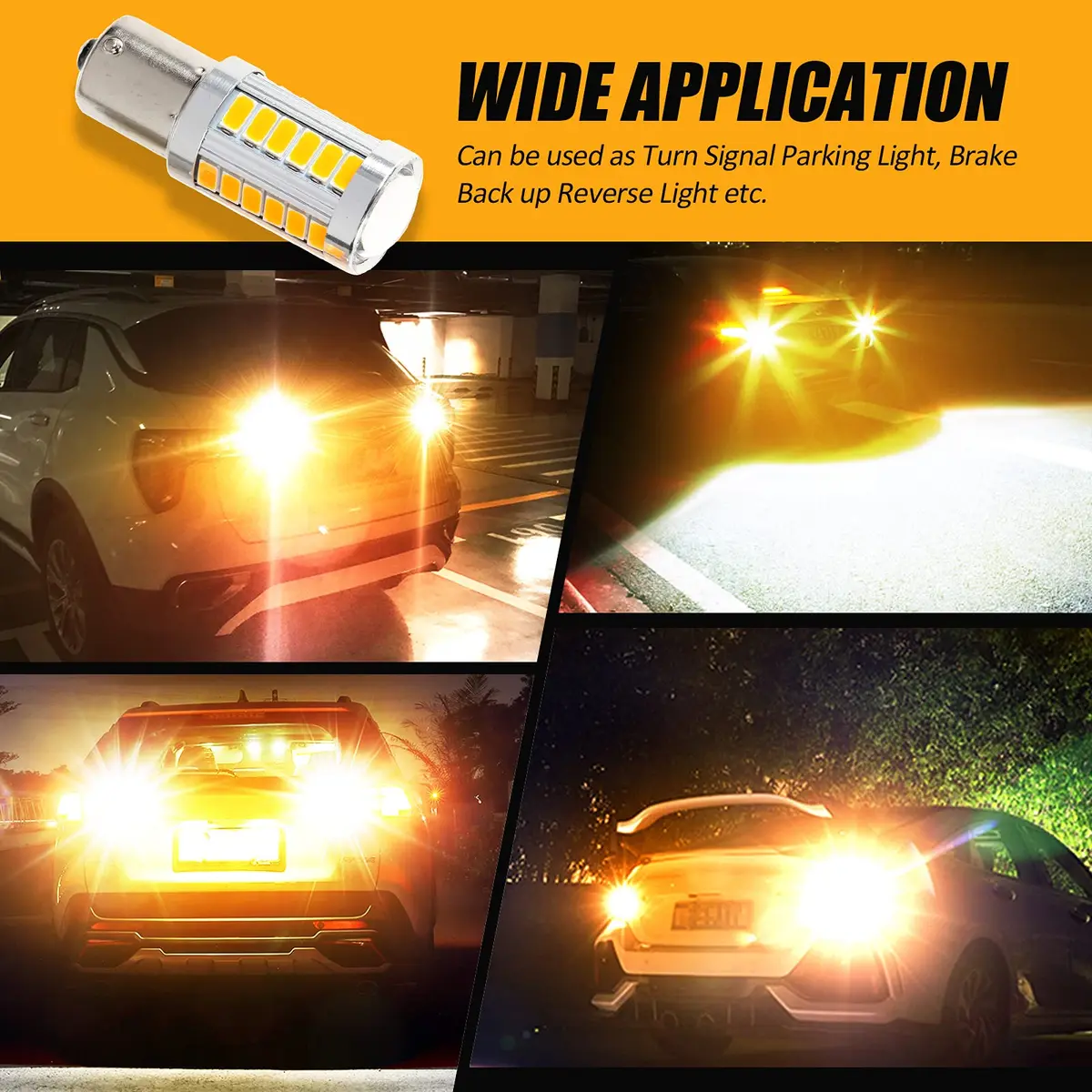 Auxbeam 1156 Amber Yellow LED Turn Signal Bulbs 3500K (BA15S P21W) | 4000 Lumens Brightness - view 6