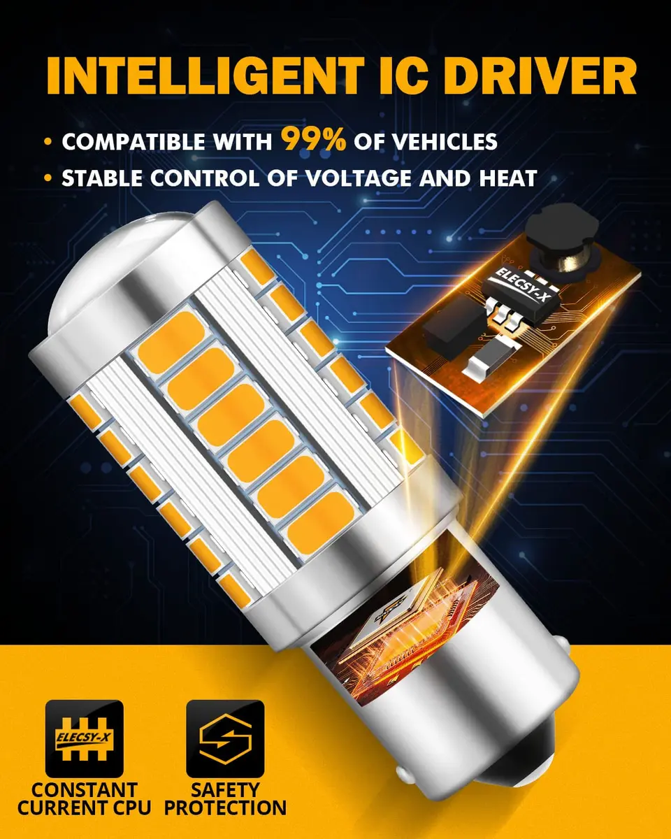 Auxbeam 1156 Amber Yellow LED Turn Signal Bulbs 3500K (BA15S P21W) | 4000 Lumens Brightness - view 8