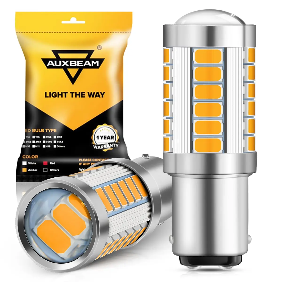 Auxbeam 1157 Amber Yellow LED Bulbs 2-Pack | 3500K Bright Amber, 4000 Lumens/Pair - main product image