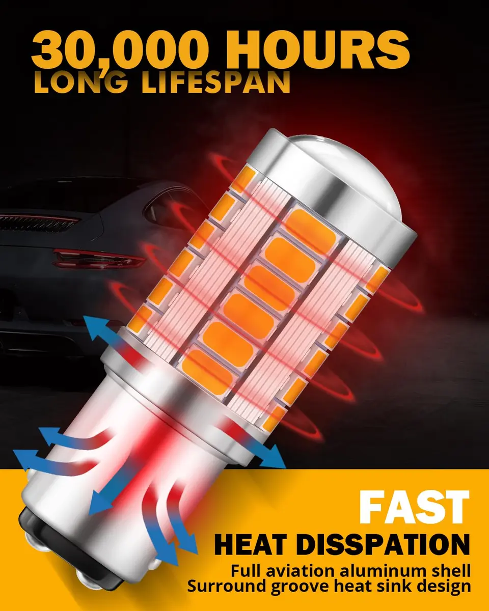 Auxbeam 1157 Amber Yellow LED Bulbs 2-Pack | 3500K Bright Amber, 4000 Lumens/Pair - view 5