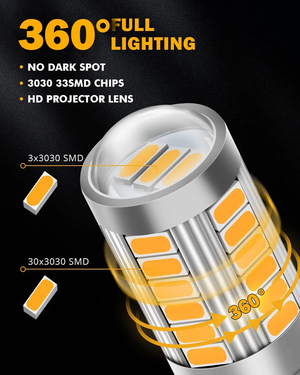 Auxbeam 1157 Amber Yellow LED Bulbs 2-Pack | 3500K Bright Amber, 4000 Lumens/Pair - view 4