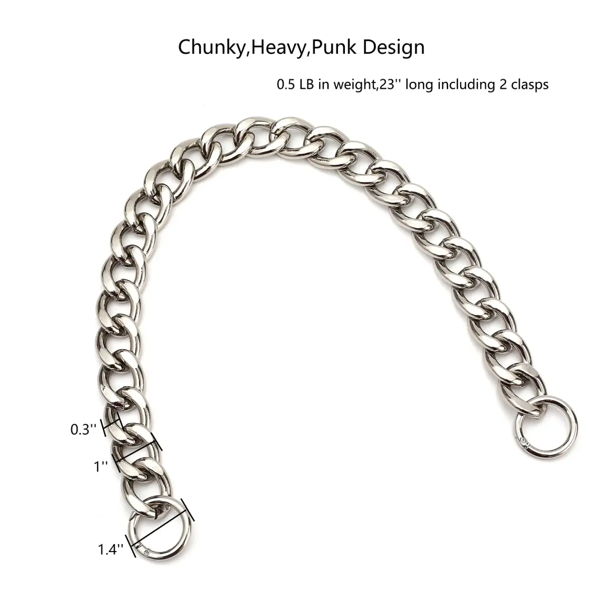 Xiazw Heavy Chunky Aluminum Metal Purse Handle Bag Chain Strap Replacement 55.88 cm (23 inches) | Punk Design with 2 Clasps - view 2