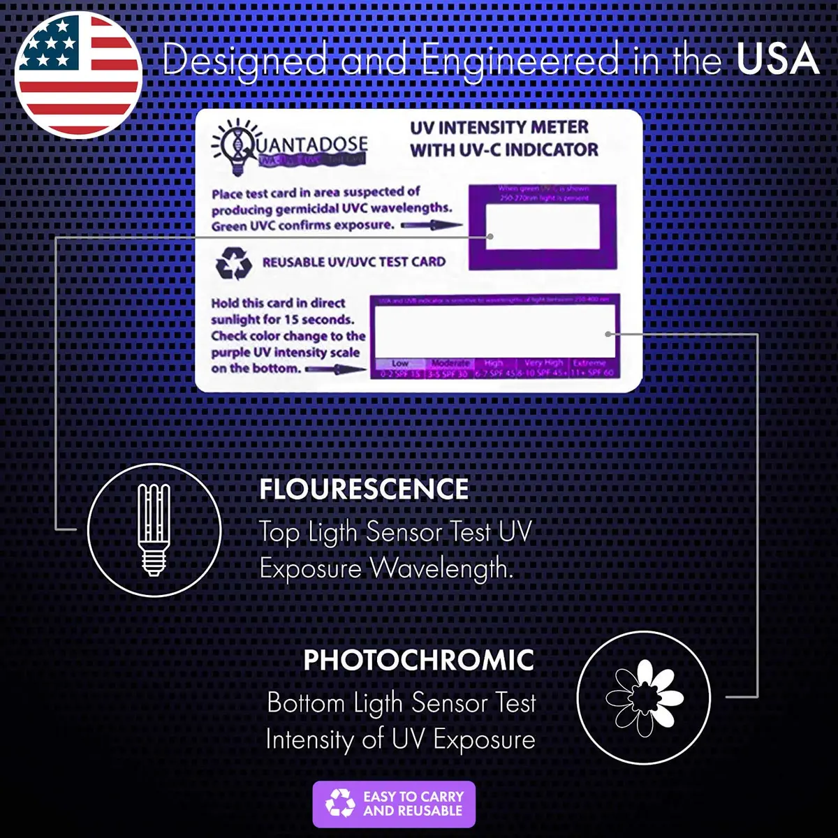 QuantaDose UVC Light Test Card with Wavelength Indicator & Photochromic UV Intensity Test | 1 Card - view 5