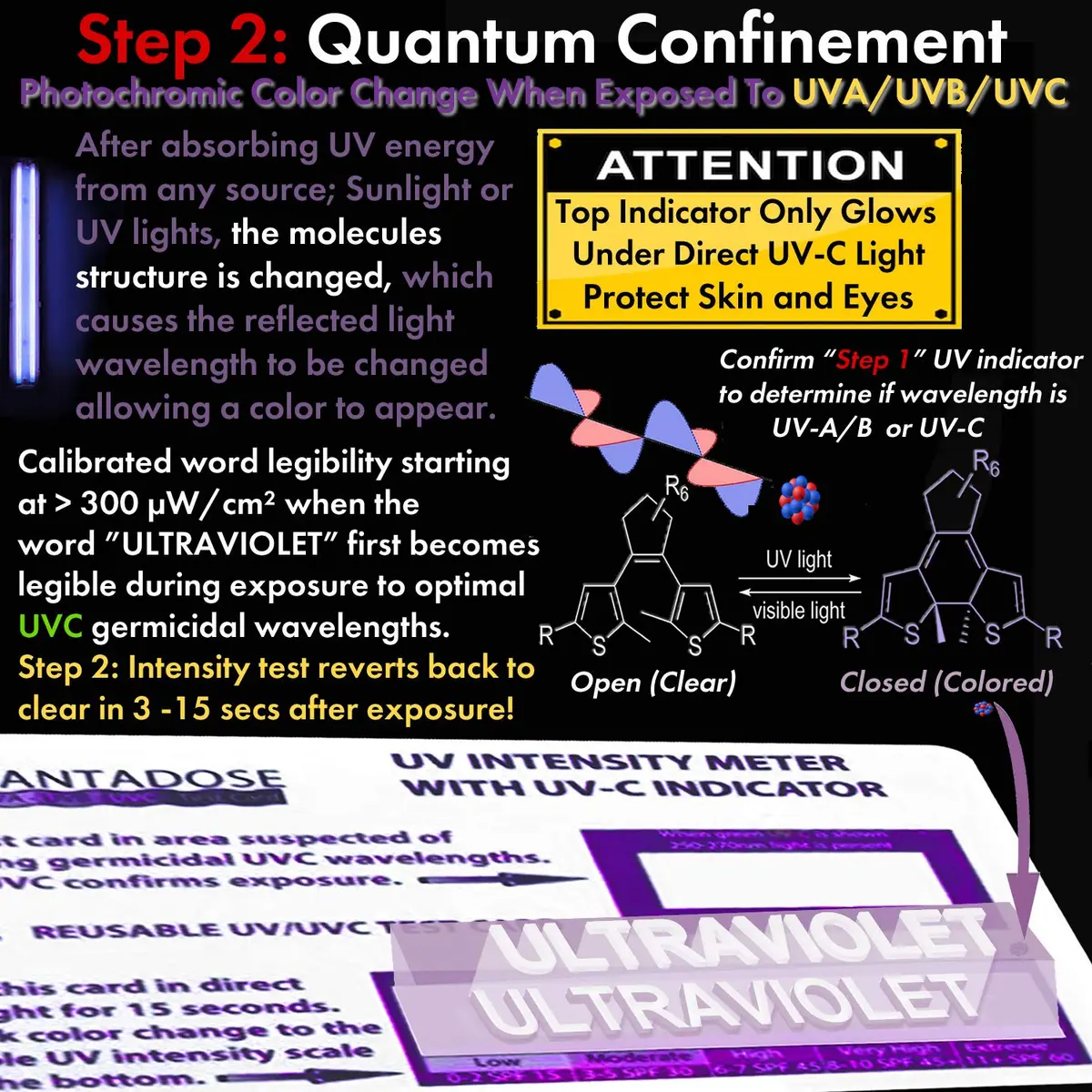 QuantaDose UVC Light Test Card with Wavelength Indicator & Photochromic UV Intensity Test | 1 Card - view 4