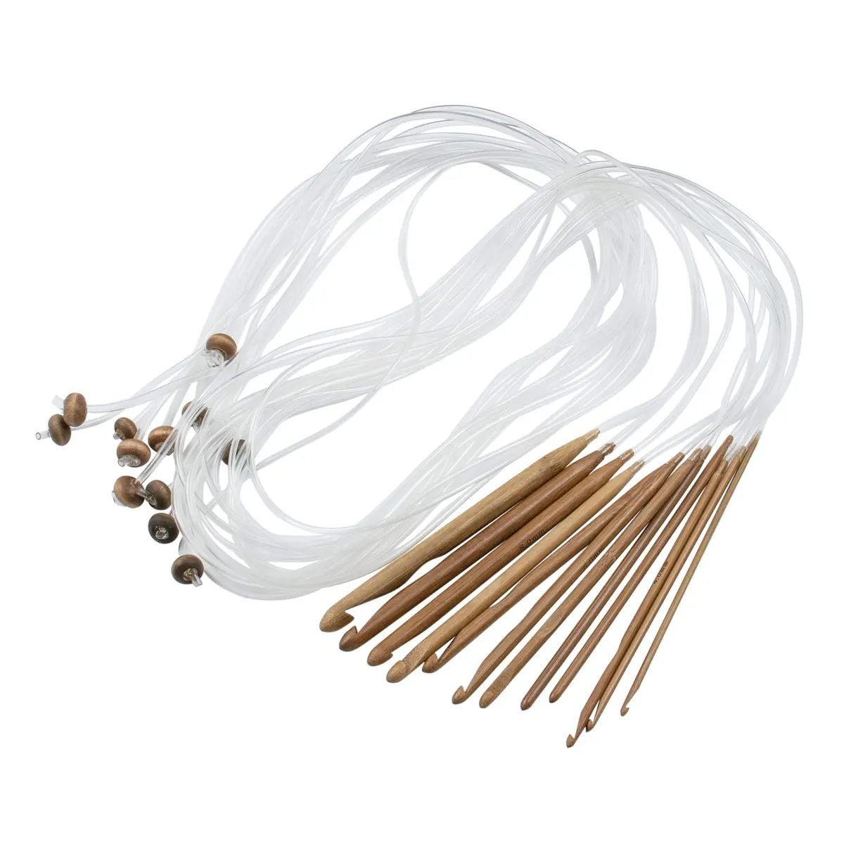 AUEAR Crochet Hook Set of 12 Sizes Bamboo & Plastic Cable | Knitting & Crochet Needles for Carpet Rug Weaving - main product image