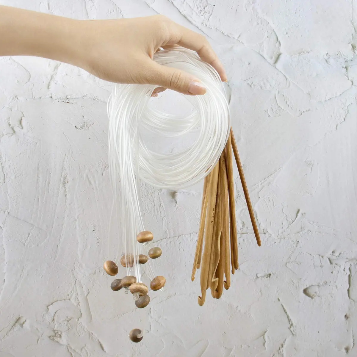 AUEAR Crochet Hook Set of 12 Sizes Bamboo & Plastic Cable | Knitting & Crochet Needles for Carpet Rug Weaving - view 8