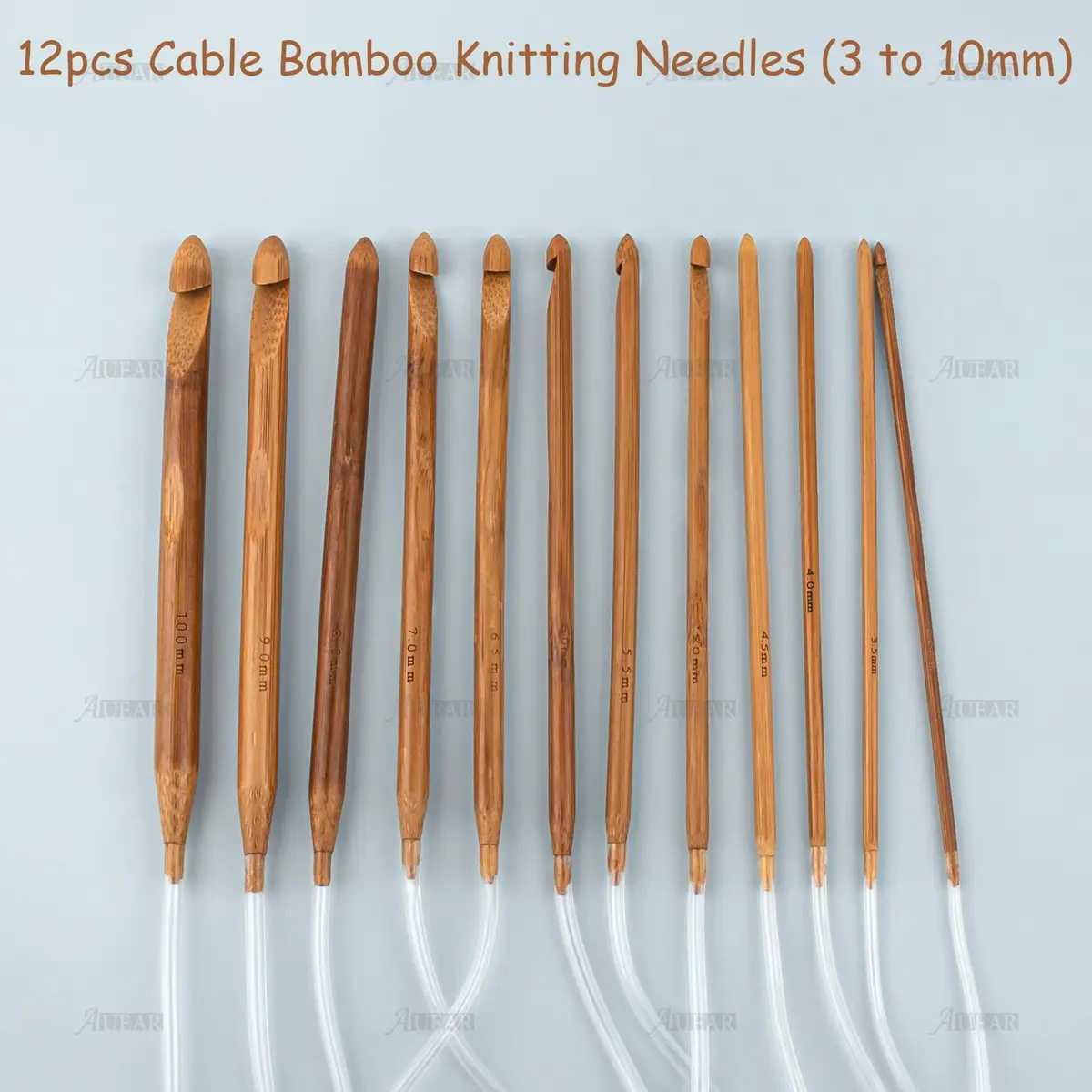AUEAR Crochet Hook Set of 12 Sizes Bamboo & Plastic Cable | Knitting & Crochet Needles for Carpet Rug Weaving - view 3