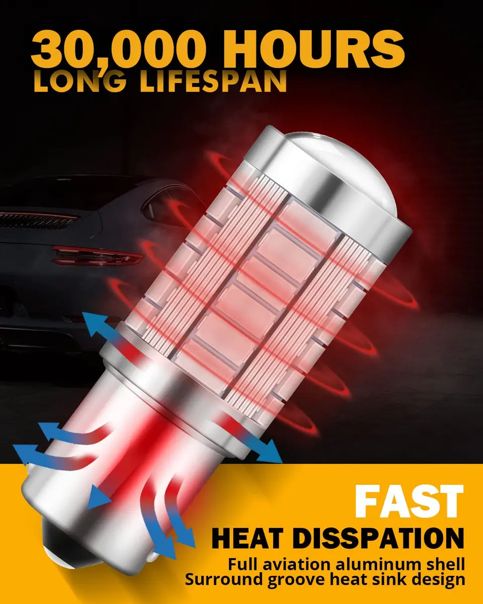 Auxbeam 1156 Brake Bulbs Red | Ultra Bright 4000LM, 30,000H Long Life, Plug & Play - view 5