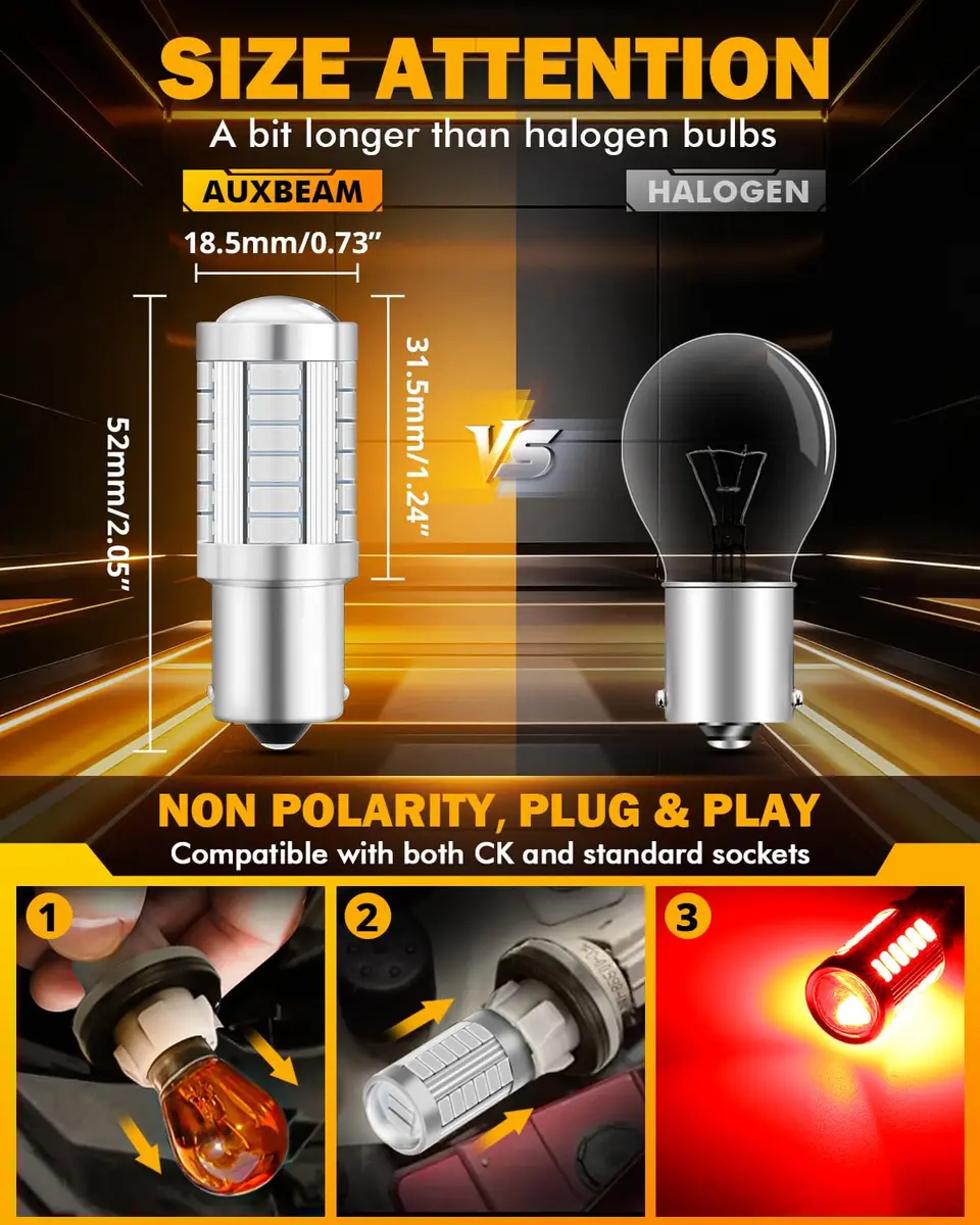 Auxbeam 1156 Brake Bulbs Red | Ultra Bright 4000LM, 30,000H Long Life, Plug & Play - view 2