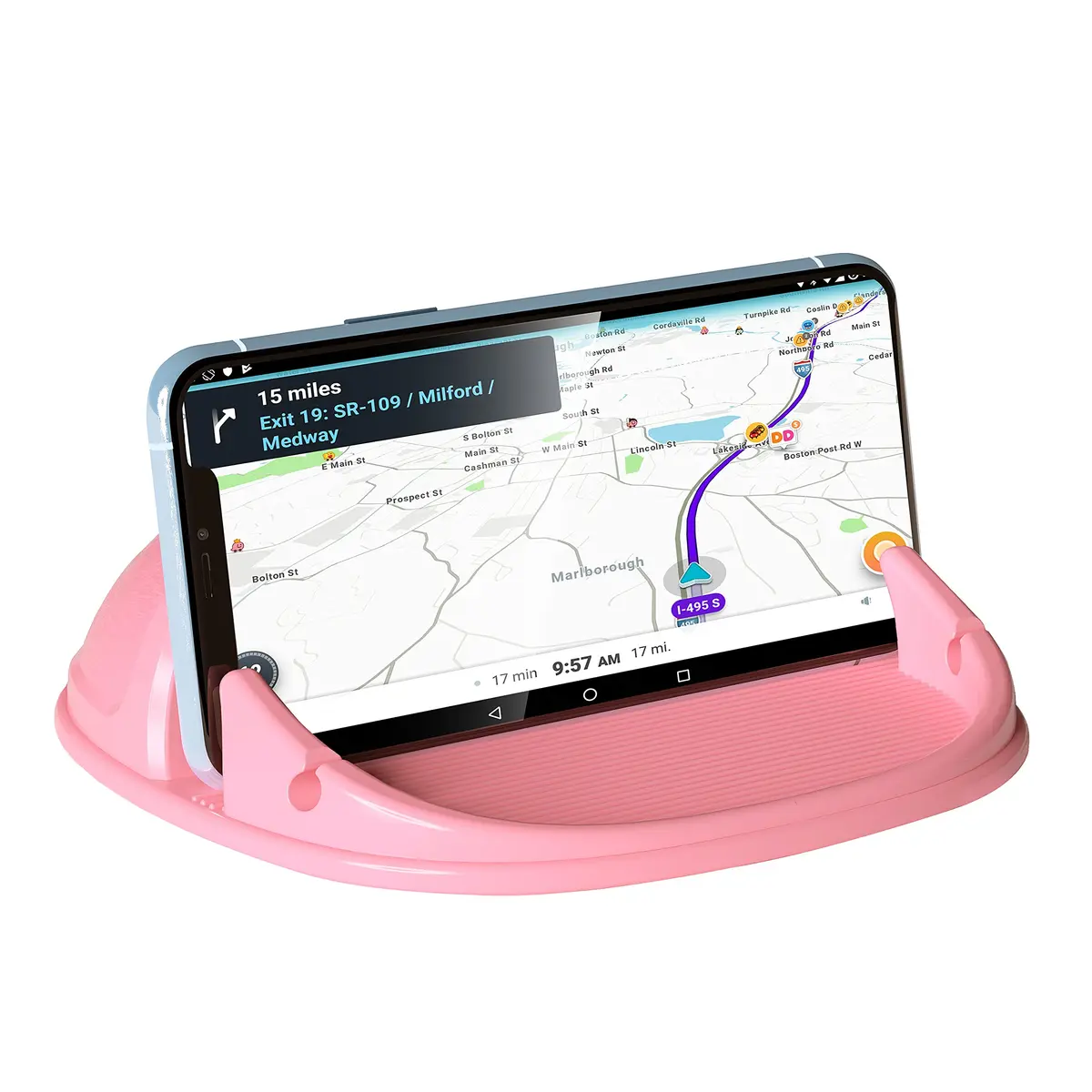 Loncaster Pink Silicone Car Phone Holder Mat 17.8cm (7in) | Stable Slip-Free Dashboard Mount - main product image