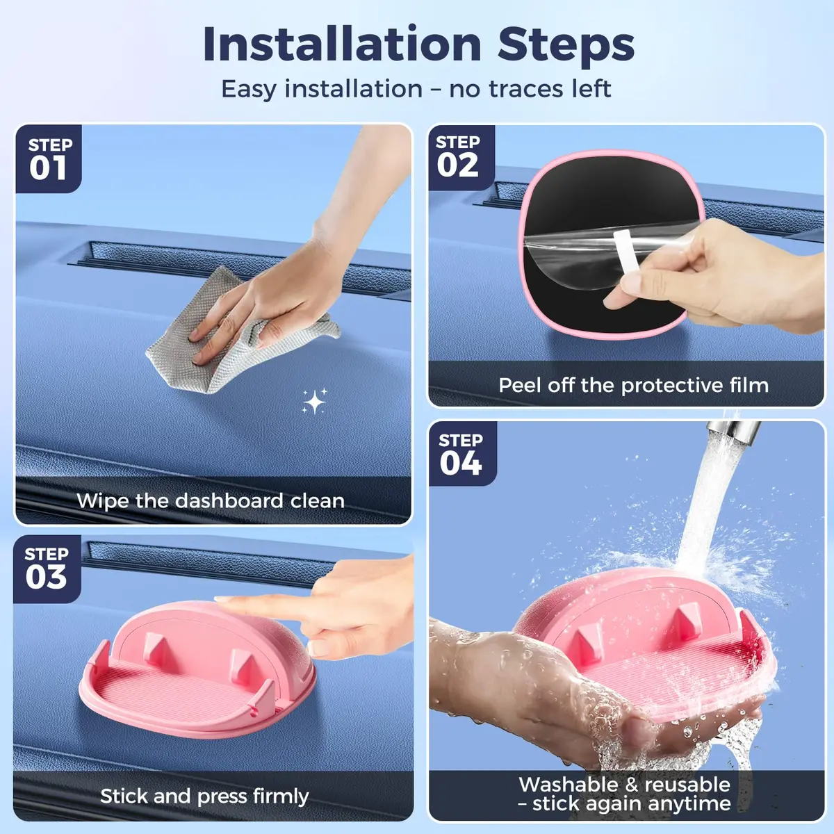 Loncaster Pink Silicone Car Phone Holder Mat 17.8cm (7in) | Stable Slip-Free Dashboard Mount - view 7