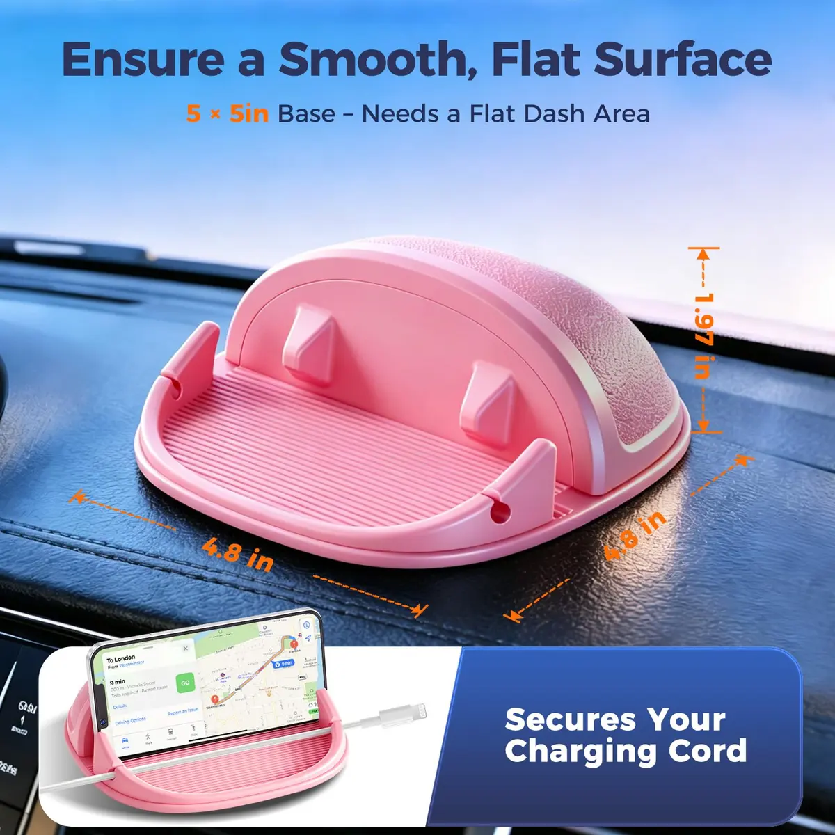 Loncaster Pink Silicone Car Phone Holder Mat 17.8cm (7in) | Stable Slip-Free Dashboard Mount - view 8