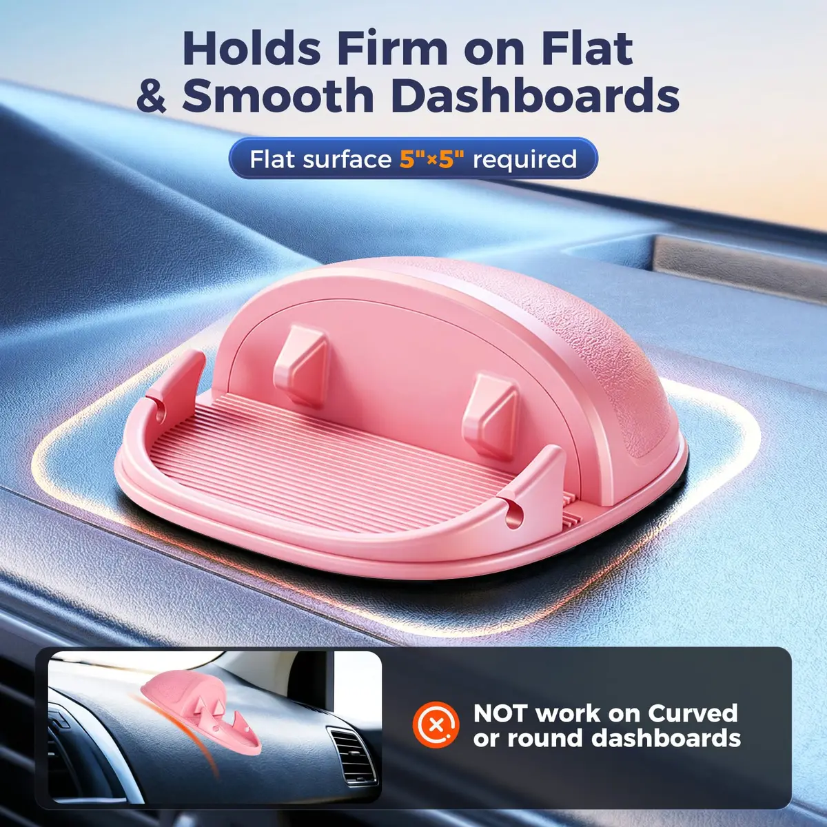 Loncaster Pink Silicone Car Phone Holder Mat 17.8cm (7in) | Stable Slip-Free Dashboard Mount - view 4