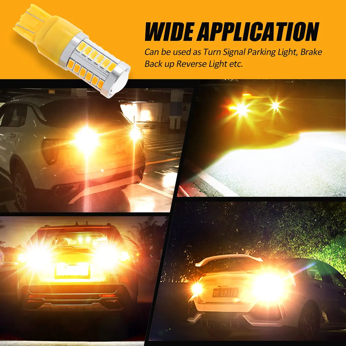 Auxbeam 7443 LED Turn Signal Bulbs 3500K Amber Yellow (Pack of 2) | 4000 Lumens Brightness - view 6