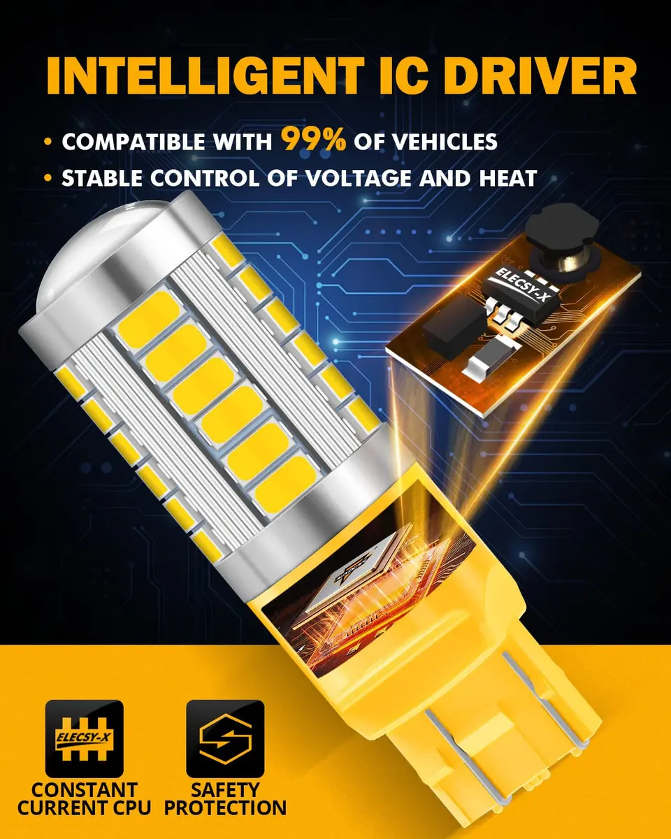 Auxbeam 7443 LED Turn Signal Bulbs 3500K Amber Yellow (Pack of 2) | 4000 Lumens Brightness - view 8