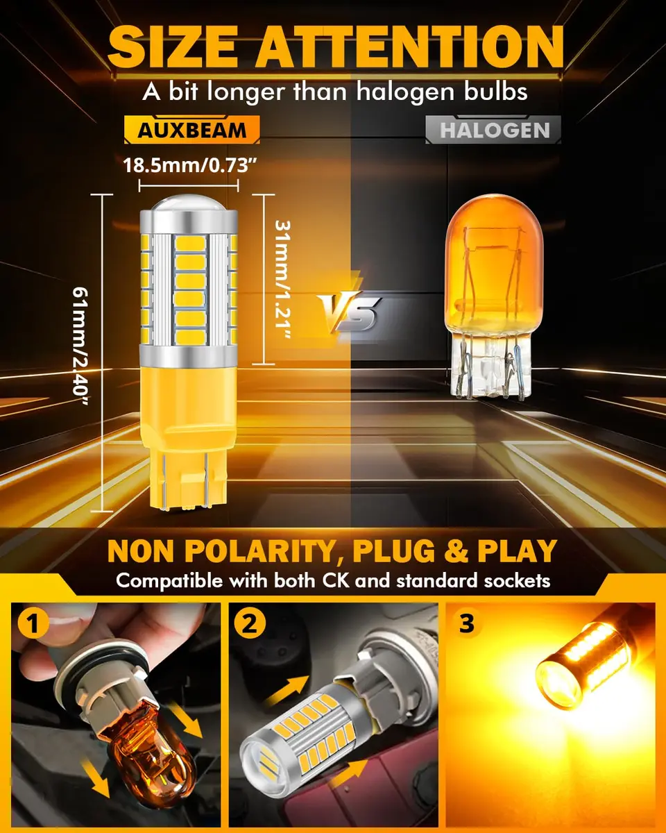 Auxbeam 7443 LED Turn Signal Bulbs 3500K Amber Yellow (Pack of 2) | 4000 Lumens Brightness - view 2