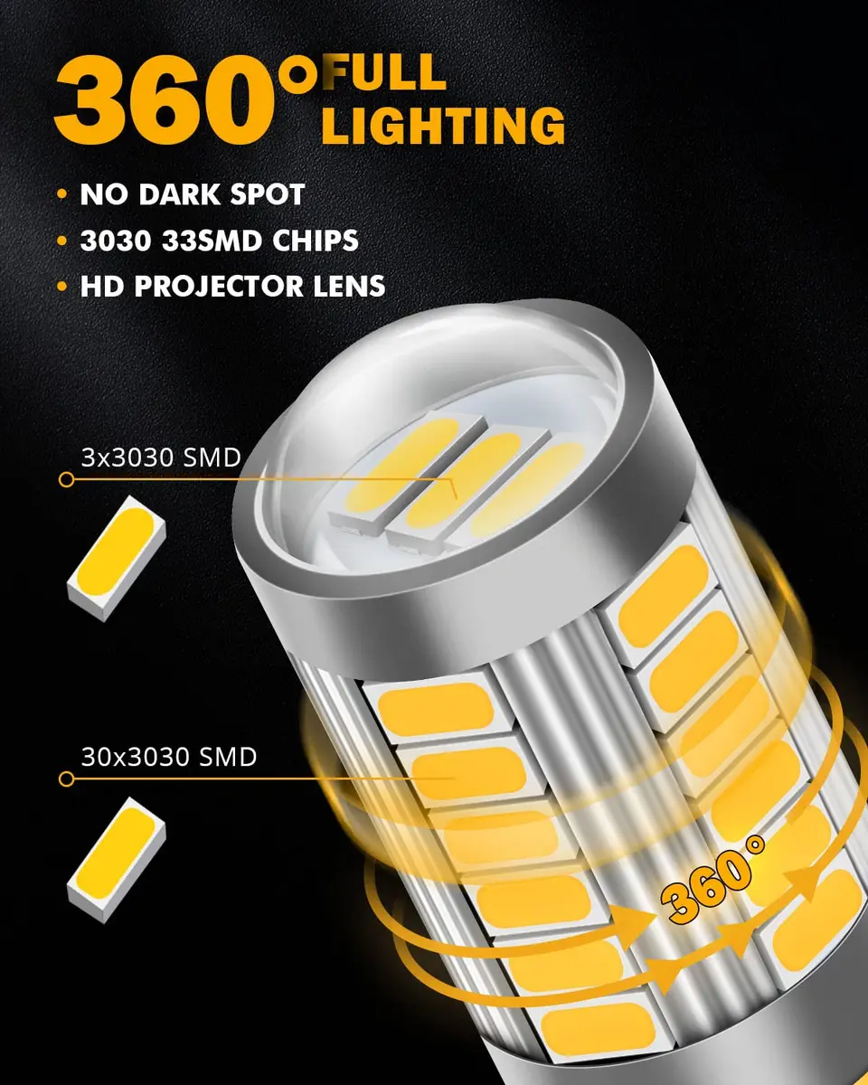 Auxbeam 7443 LED Turn Signal Bulbs 3500K Amber Yellow (Pack of 2) | 4000 Lumens Brightness - view 4