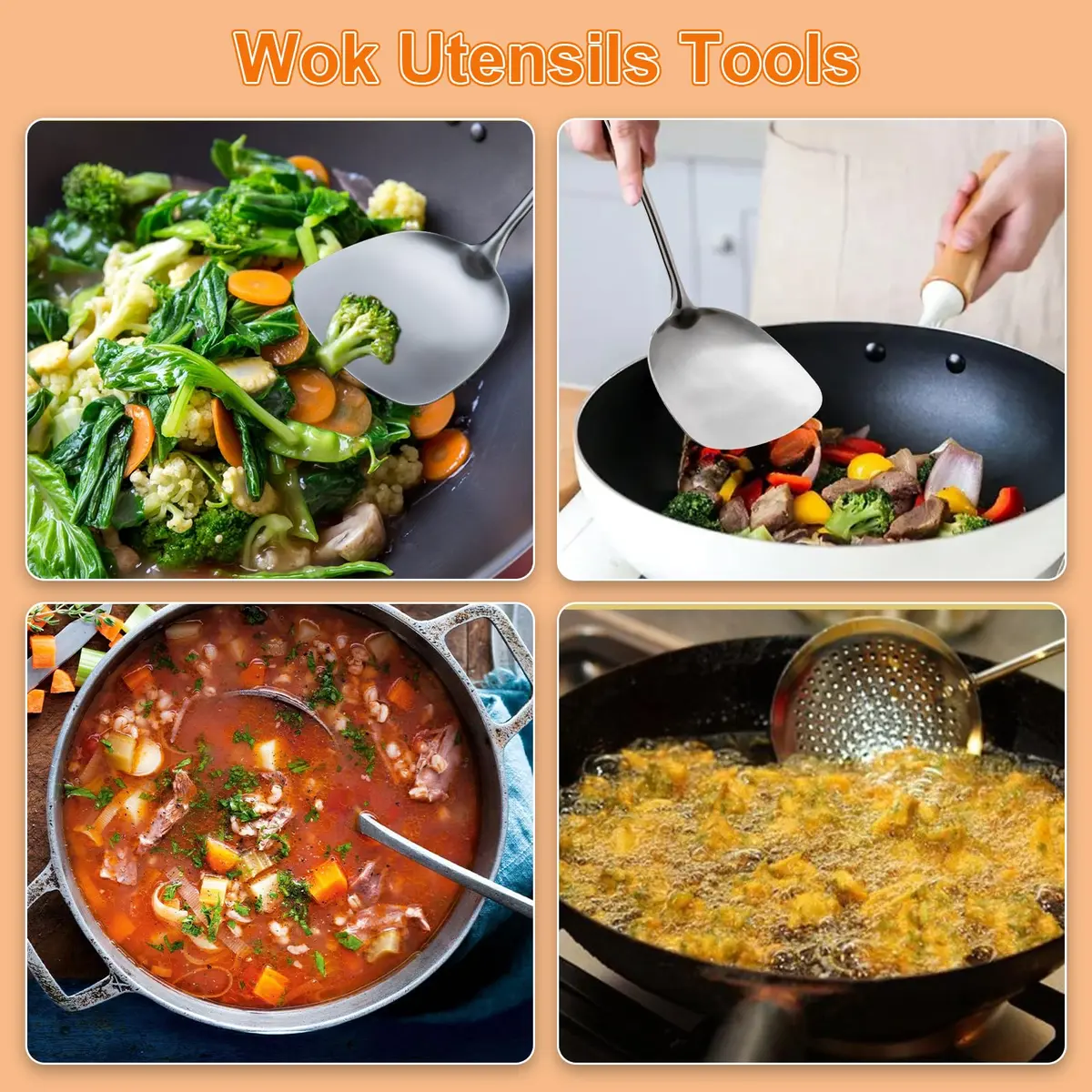 FJNATINH Wok Spatula and Ladle Set | 17in Stainless Steel Cooking Utensils for Wok - view 4
