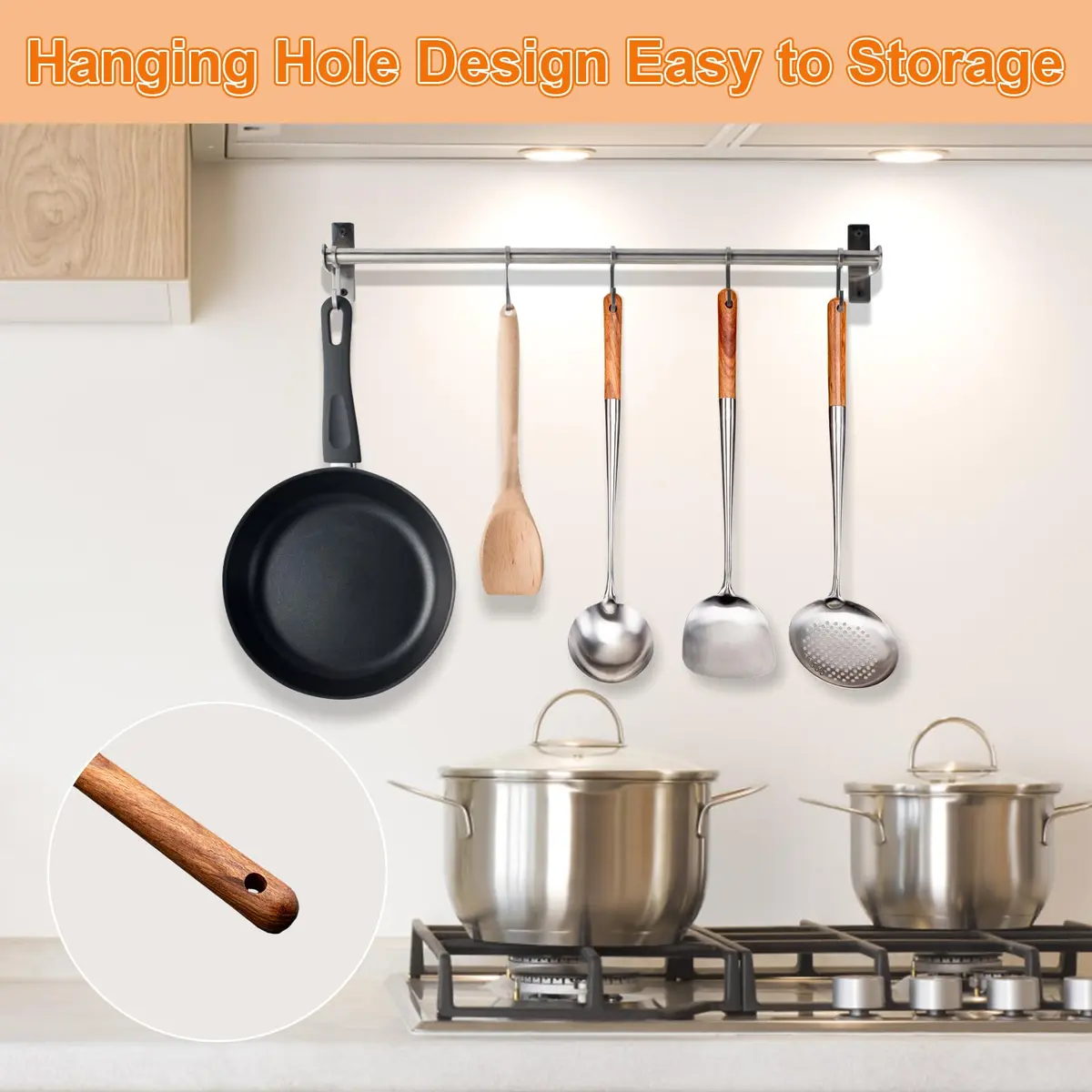 FJNATINH Wok Spatula and Ladle Set | 17in Stainless Steel Cooking Utensils for Wok - view 6