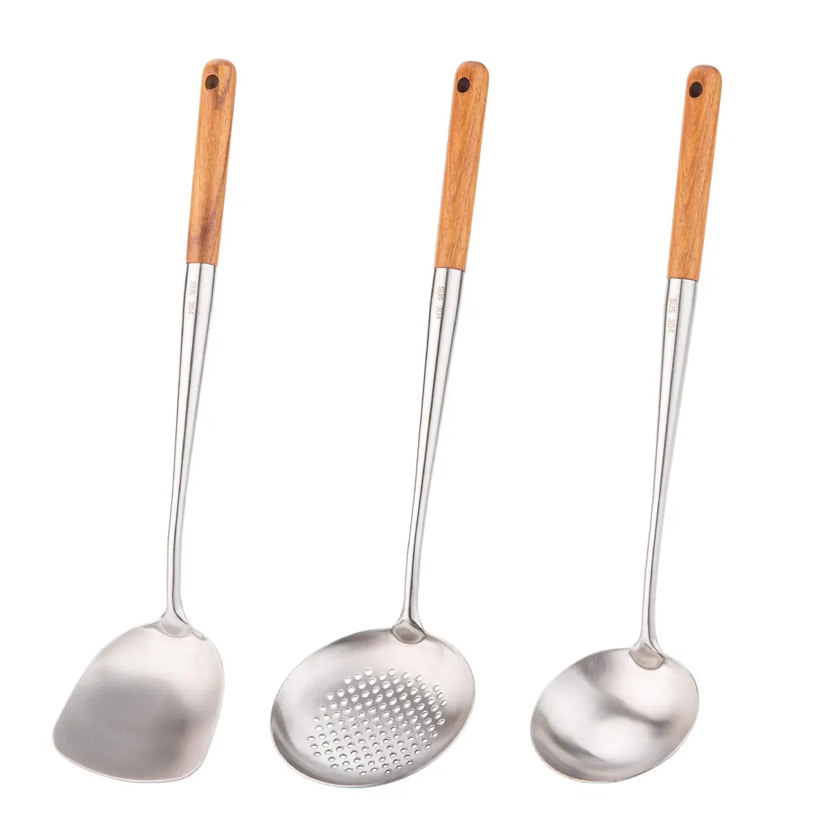 FJNATINH Wok Spatula and Ladle Set | 17in Stainless Steel Cooking Utensils for Wok - main product image