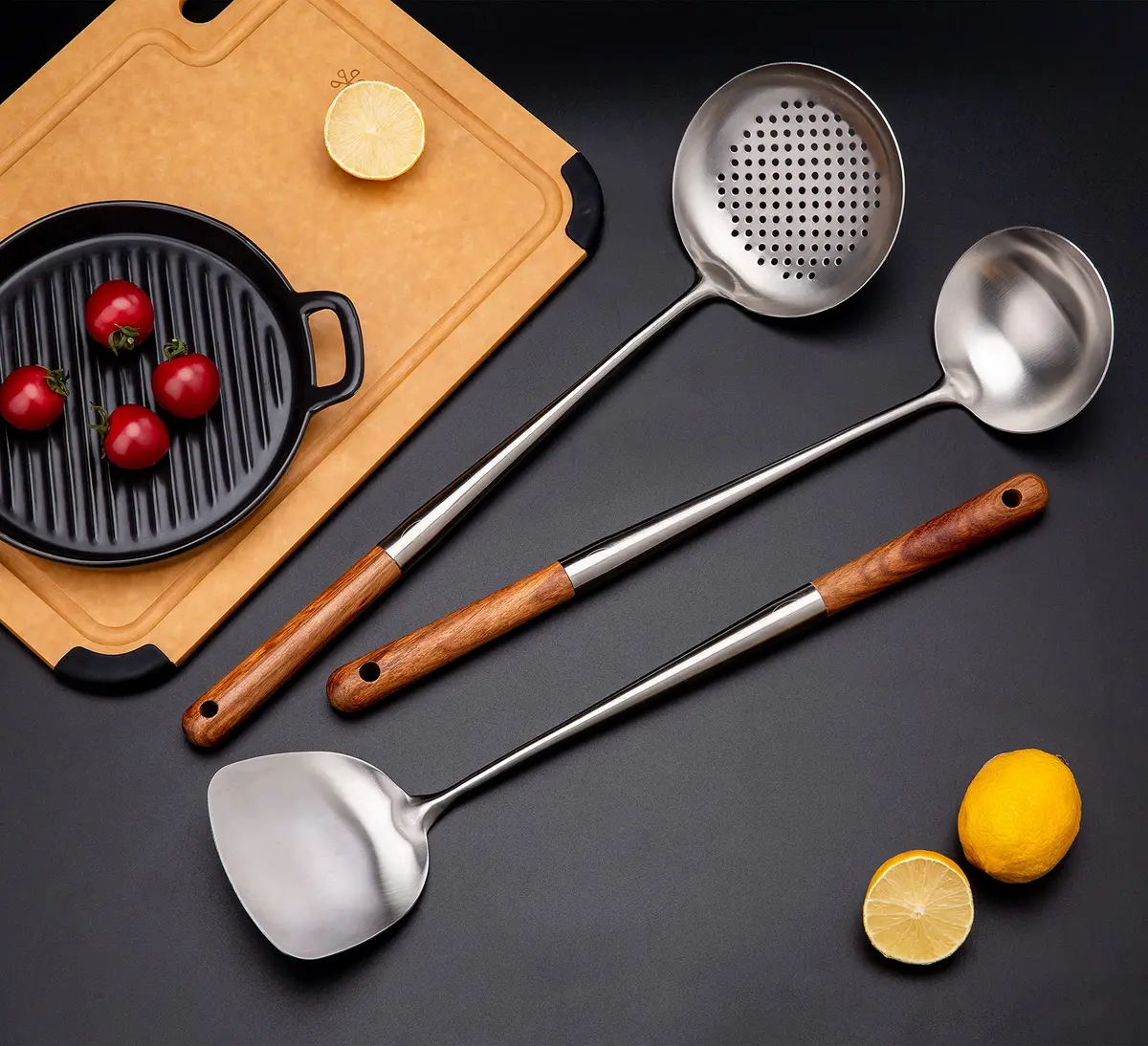 FJNATINH Wok Spatula and Ladle Set | 17in Stainless Steel Cooking Utensils for Wok - view 3