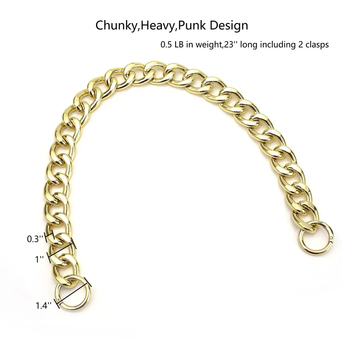 Xiazw Heavy Chunky Aluminum Metal Purse Handle Bag Chains 62cm (24.6") | Punk Design for Handbags & Crossbody Bags - view 2