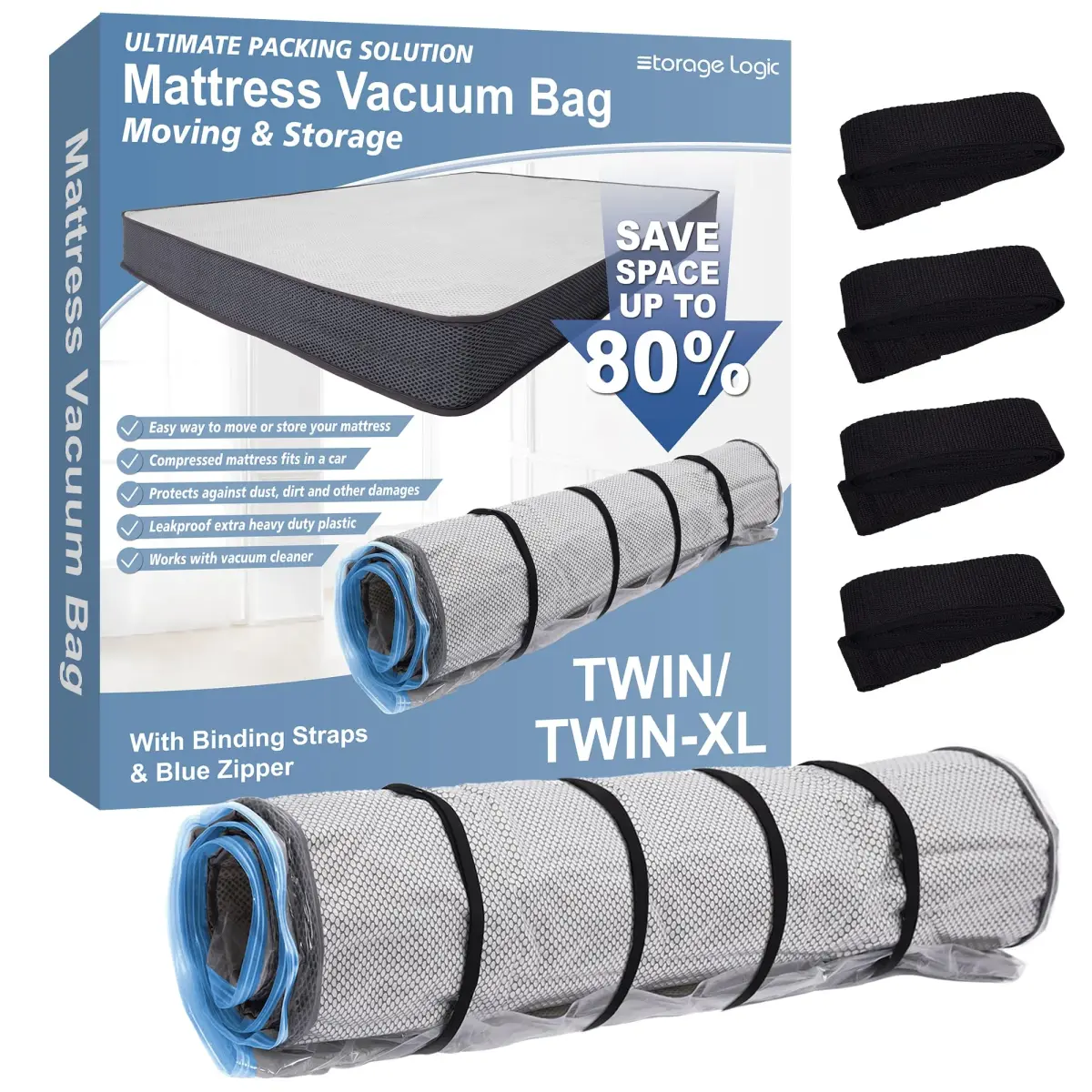 Storage Logic Mattress Vacuum Bag for Twin/Twin-XL Foam Mattresses | Compresses for Easy Moving & Storage - main product image