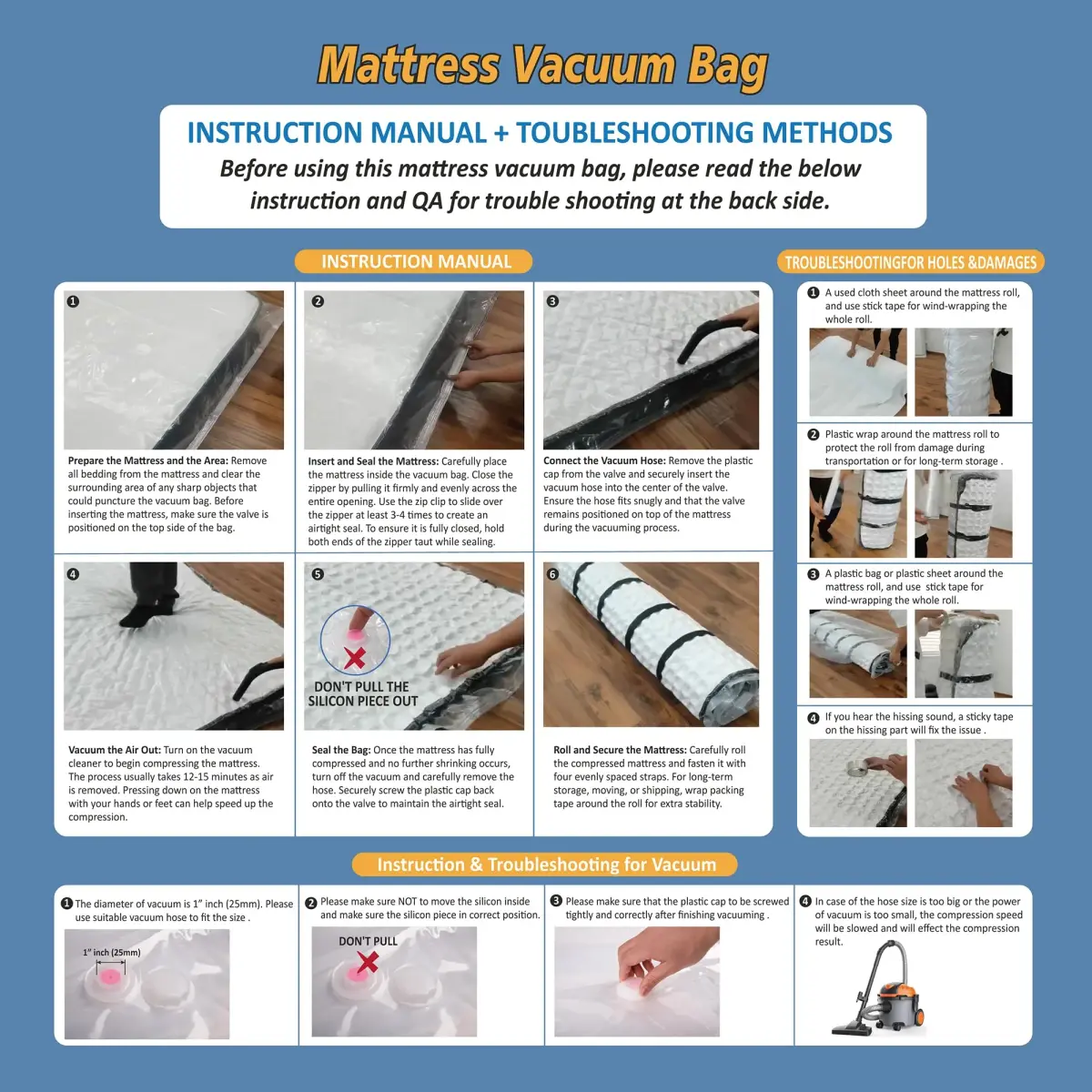 Storage Logic Mattress Vacuum Bag Queen/Full/Full-XL with Blue Zipper & Straps | Compresses Mattress for Moving & Storage - view 6