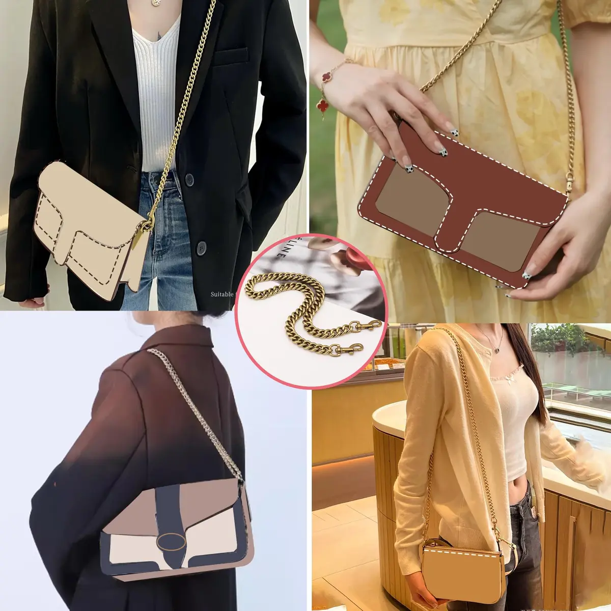OAikor Antique Gold Flat Bag Chain Strap 100cm (39") | Metal Purse Chain for DIY Handbags - view 5
