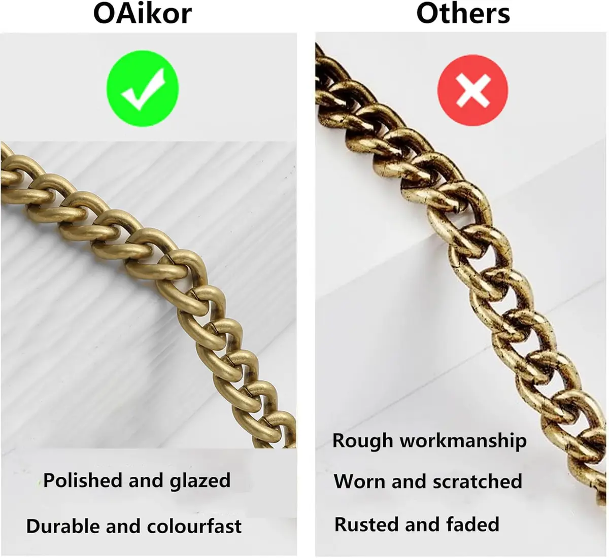 OAikor Antique Gold Flat Bag Chain Strap 100cm (39") | Metal Purse Chain for DIY Handbags - view 3
