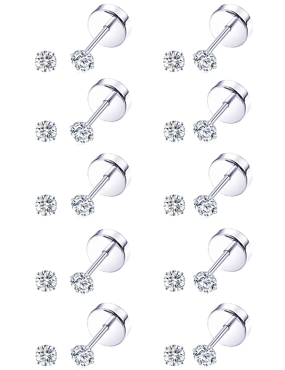 Tornito Tiny Cartilage Earrings 20G Stainless Steel Small Round CZ Set for Men Women | 10 Pairs - main product image