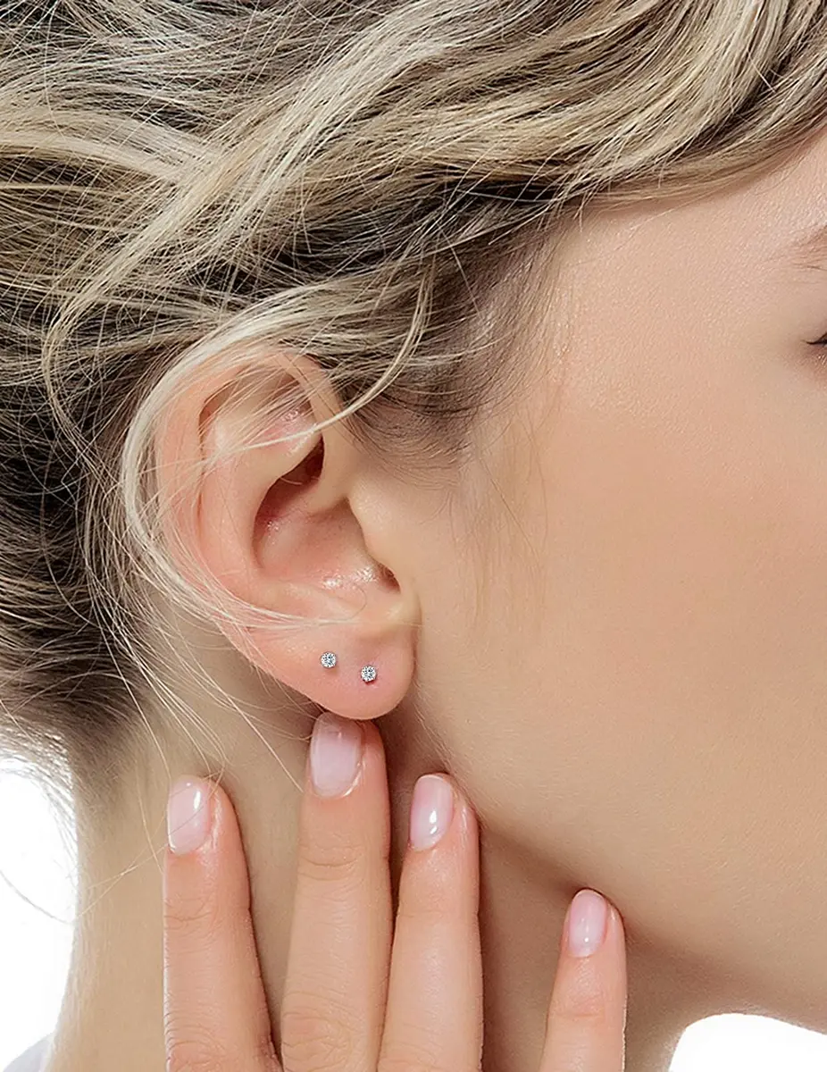 Tornito Tiny Cartilage Earrings 20G Stainless Steel Small Round CZ Set for Men Women | 10 Pairs - view 3