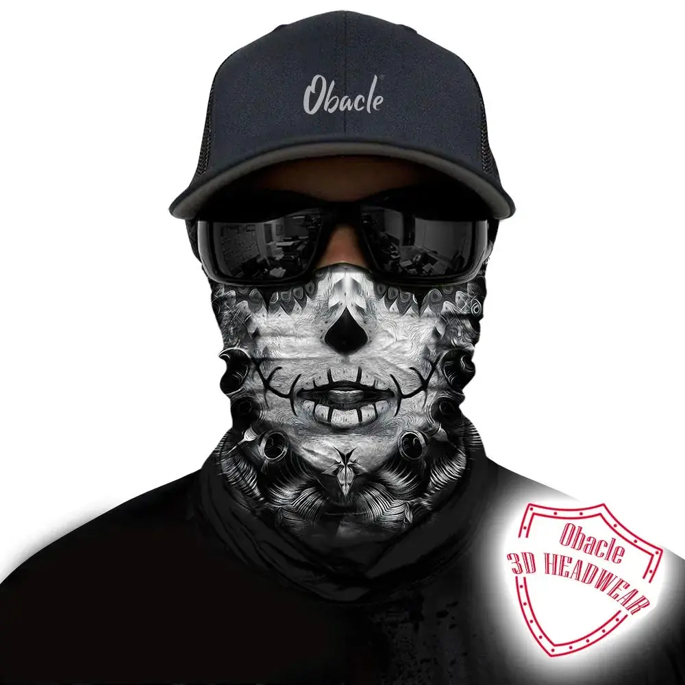 Obacle Skull Face Mask - Gray White Face Tear Lips Design for Dust, Wind & UV Protection - view 2