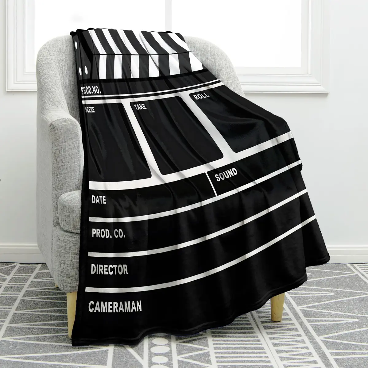 Jekeno Movie Gifts Blanket Clapperboard Throw Blanket 50x60 Inch | Movie Theater Theme Decor - main product image