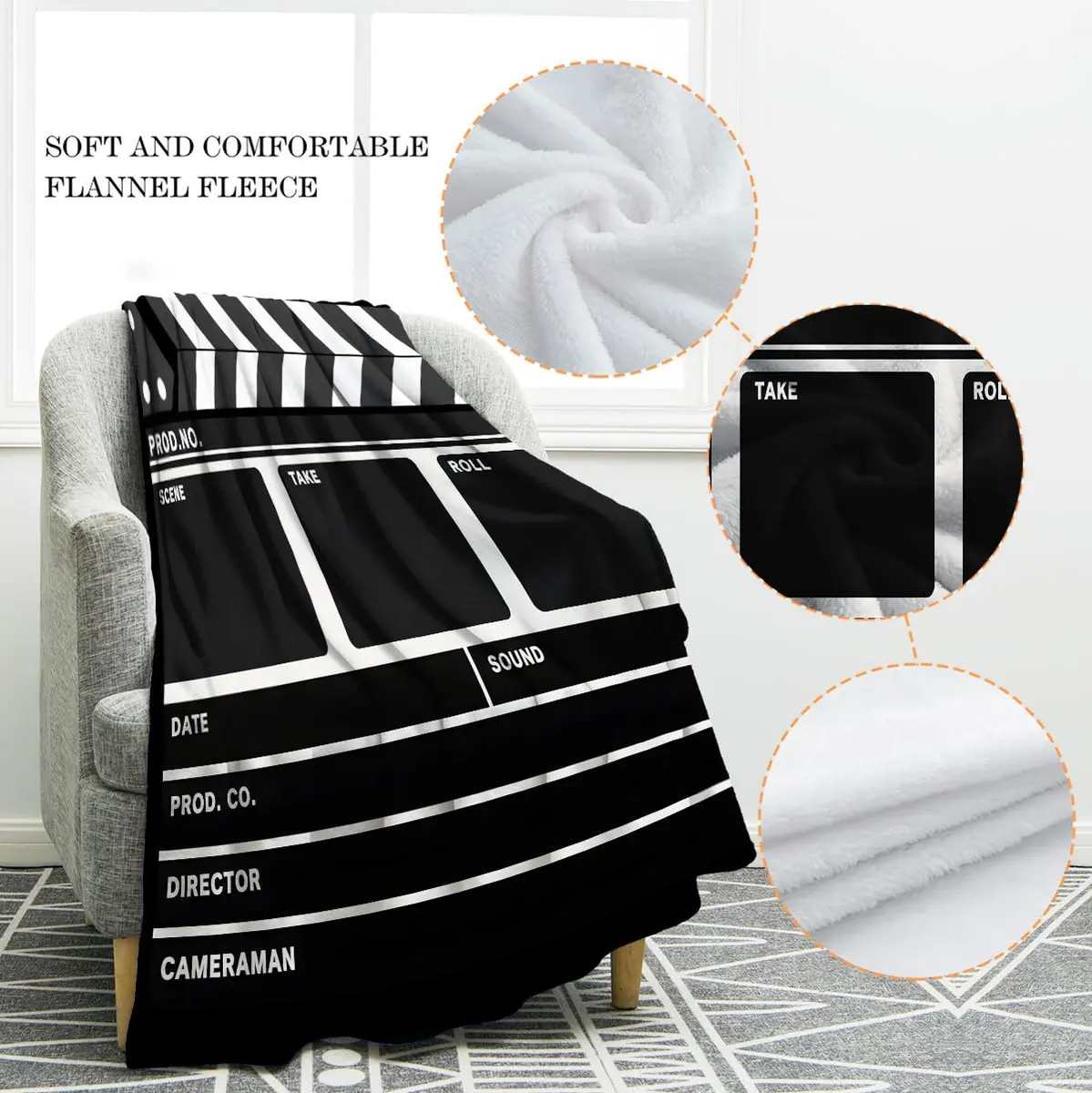 Jekeno Movie Gifts Blanket Clapperboard Throw Blanket 50x60 Inch | Movie Theater Theme Decor - view 2