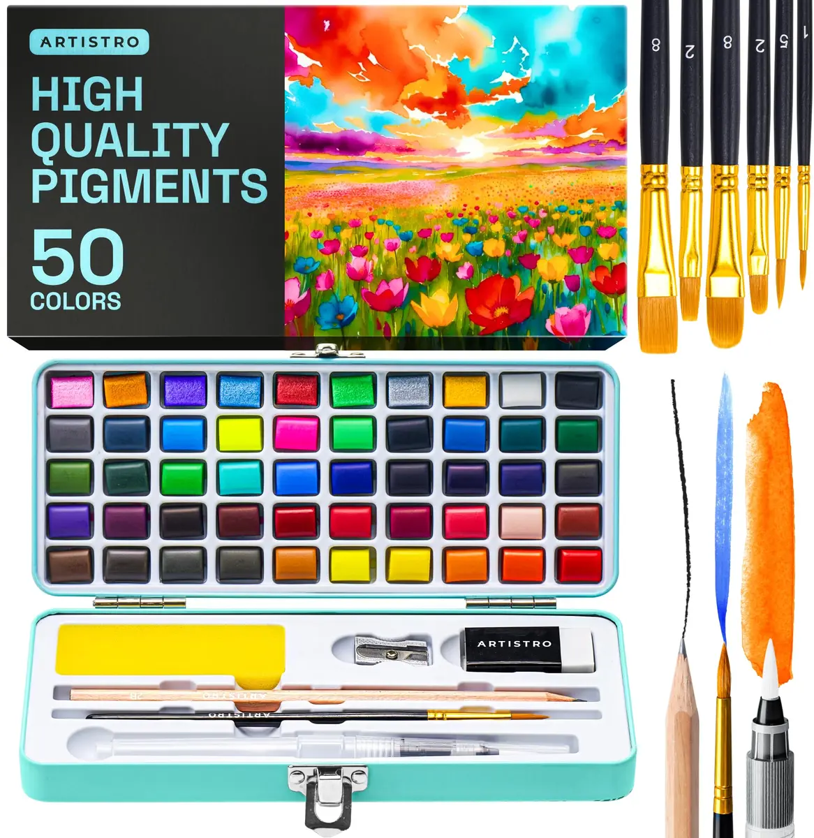 ARTISTRO Vivid Watercolor Paint Set with Palette & Brush Pens | High-Quality Artist Watercolors (70-120 chars) - main product image