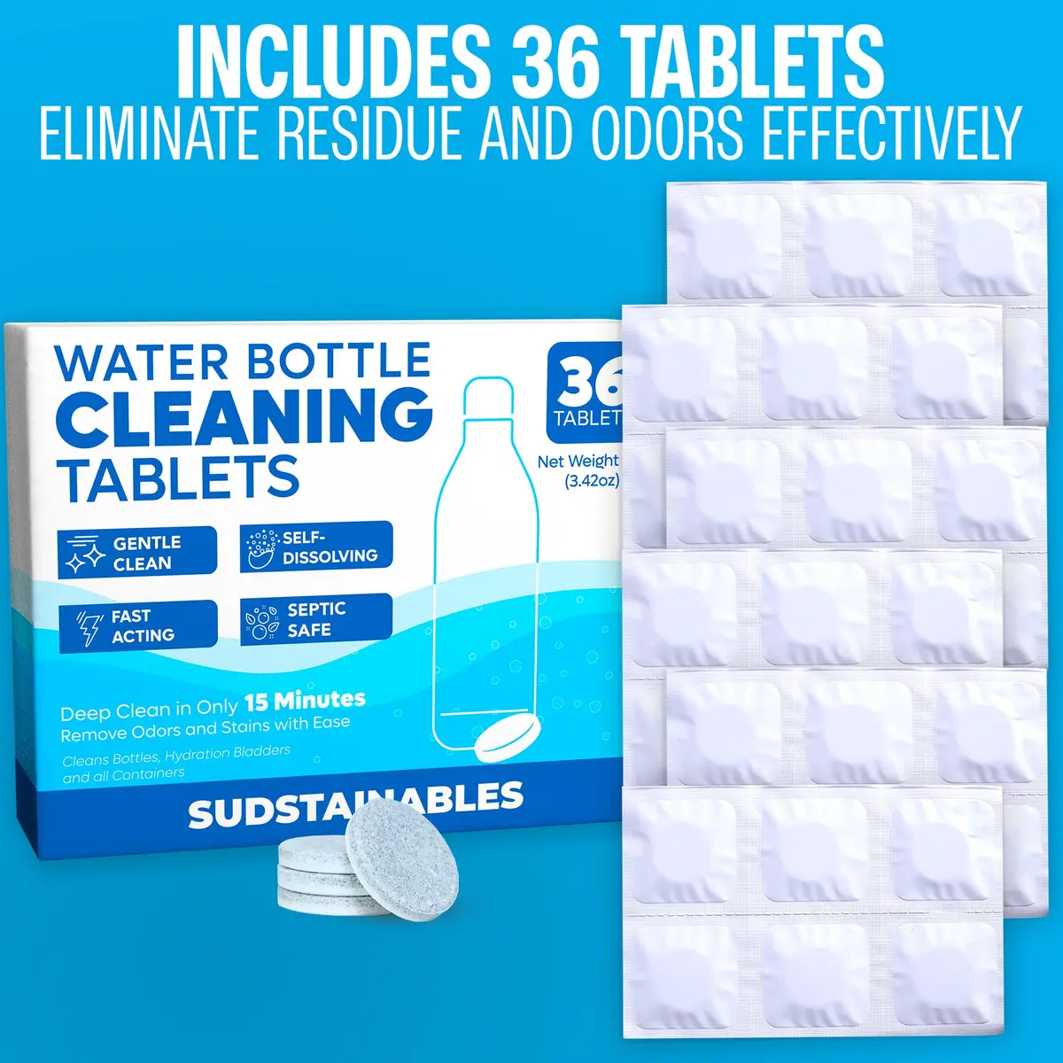 Sudstainables Water Bottle Cleaning Tablets 36 Count | Cleans Reusable Bottles, Tumblers, Flasks and Hydration Packs - view 6