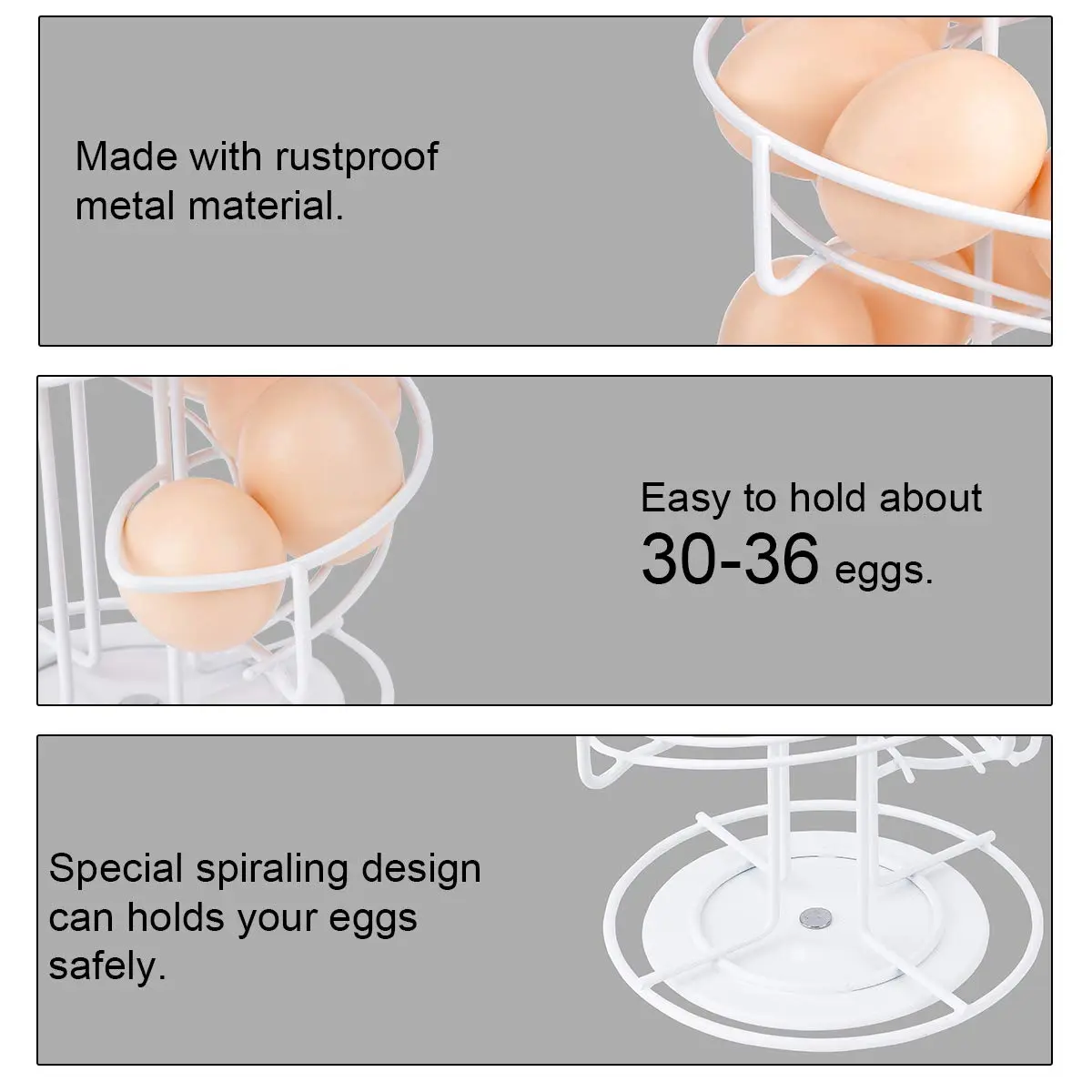 Toplife White Item Container | Spiral Metal Egg Skelter Dispenser, 6.9 x 6.9 x 16.1 in, Modern Kitchen - view 5