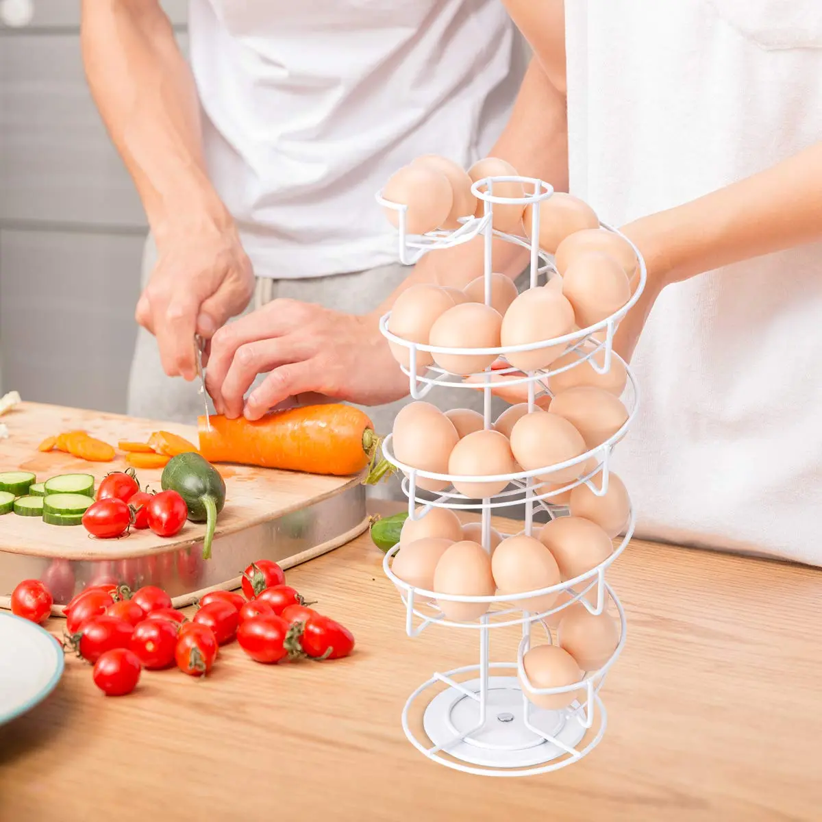 Toplife White Item Container | Spiral Metal Egg Skelter Dispenser, 6.9 x 6.9 x 16.1 in, Modern Kitchen - view 7