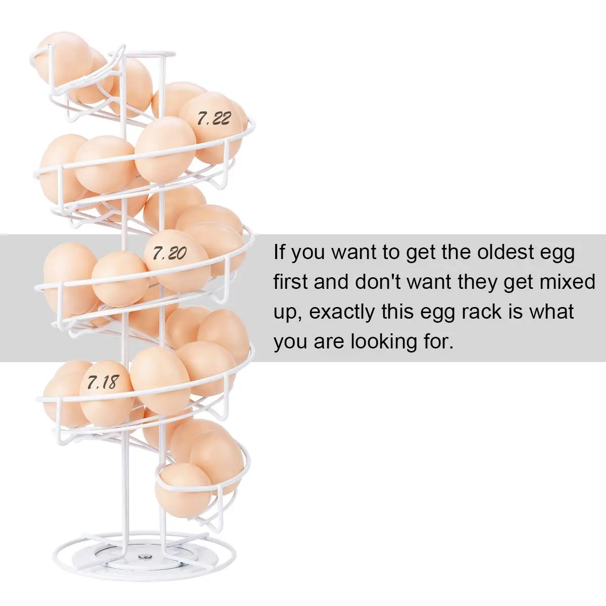 Toplife White Item Container | Spiral Metal Egg Skelter Dispenser, 6.9 x 6.9 x 16.1 in, Modern Kitchen - view 4