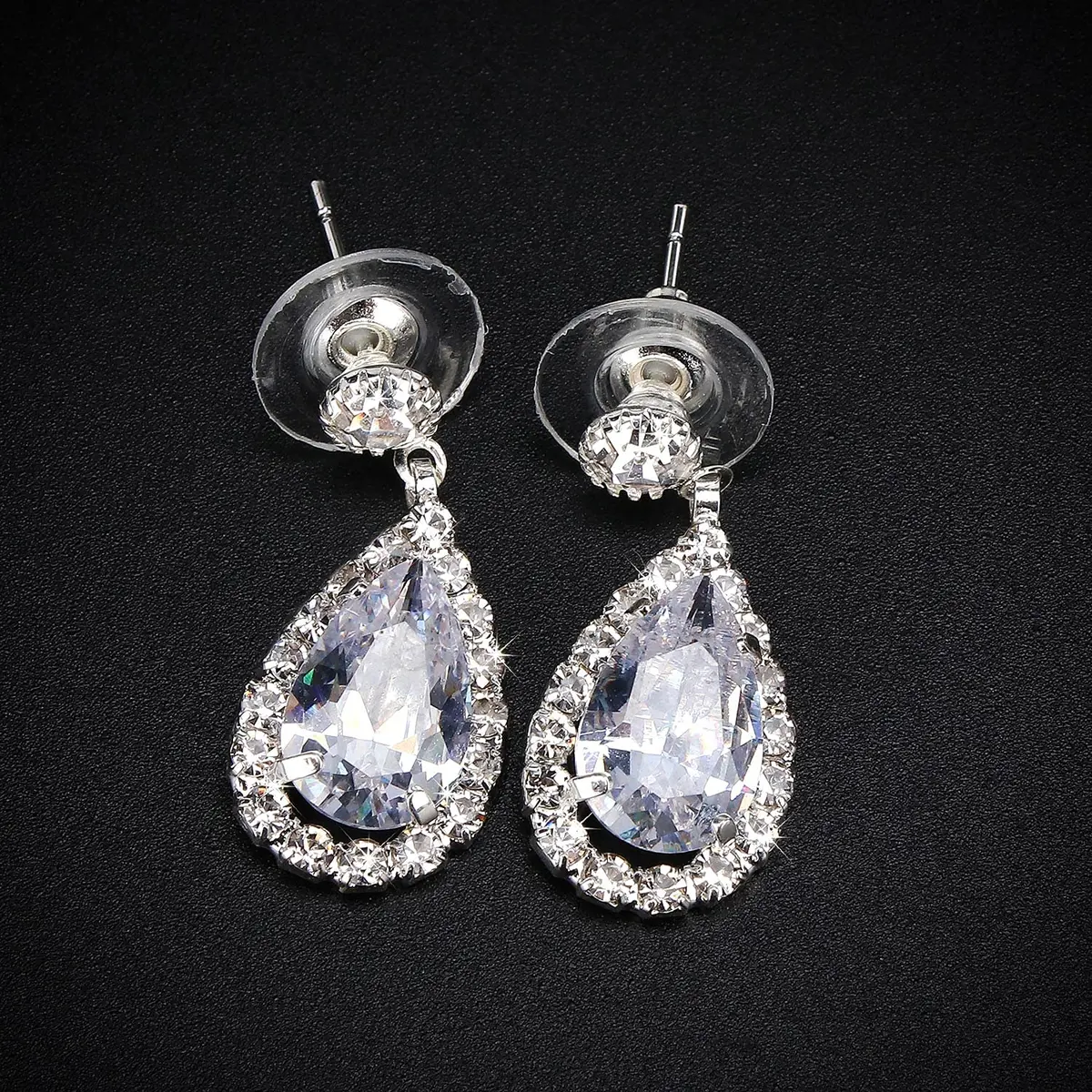 COCIDE Bride Jewelry Set Silver Crystal Wedding Necklace Earrings Bridal Rhinestone Teardrop Pendant Accessories (3 Piece Set, 45cm) - view 6