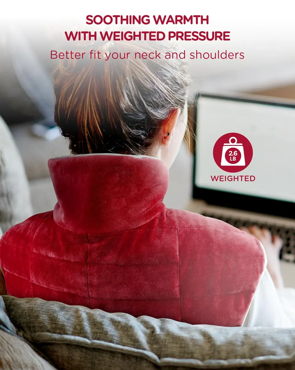 Comfytemp Weighted Heating Pad for Neck Shoulders Back 1.40kg (3.1lb) Red | Fast Heating & Auto Shut-Off - view 2