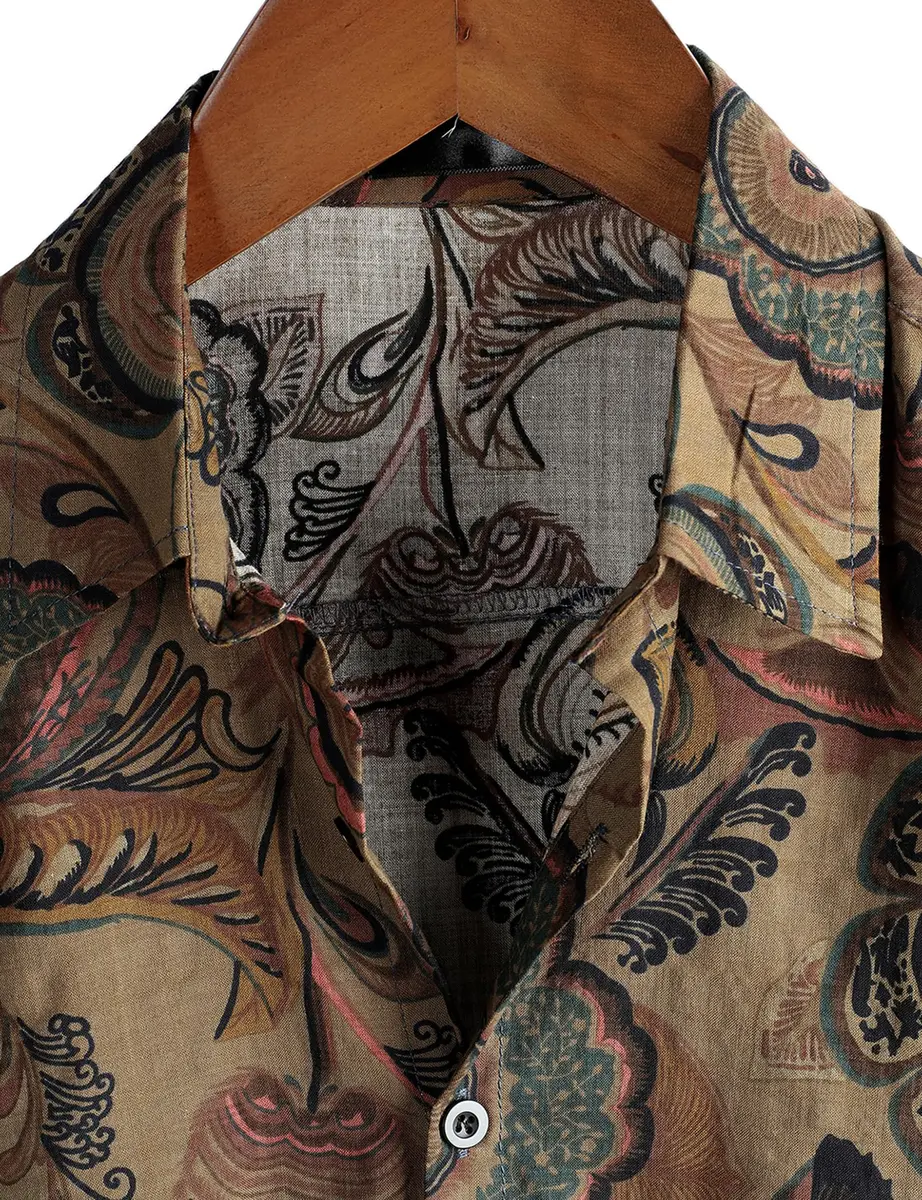 VATPAVE Mens Hawaiian Shirt Short Sleeve Button-Down XL Brown | Tropical Casual Style - view 2