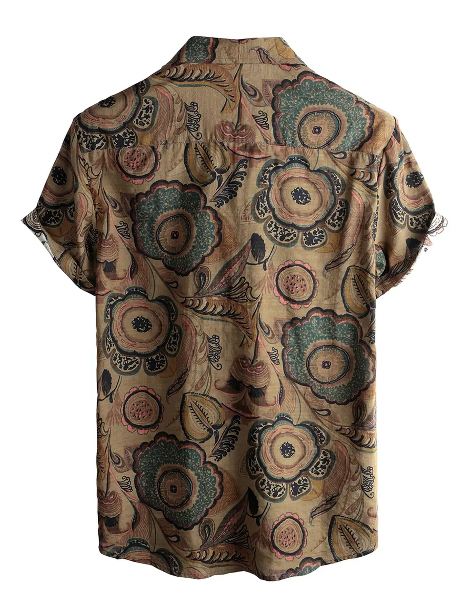 VATPAVE Mens Hawaiian Shirt Short Sleeve Button-Down XL Brown | Tropical Casual Style - view 3