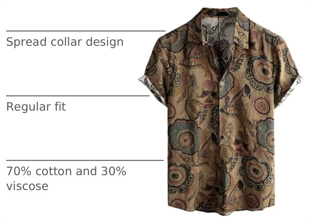 VATPAVE Mens Hawaiian Shirt Short Sleeve Button-Down XL Brown | Tropical Casual Style - view 4