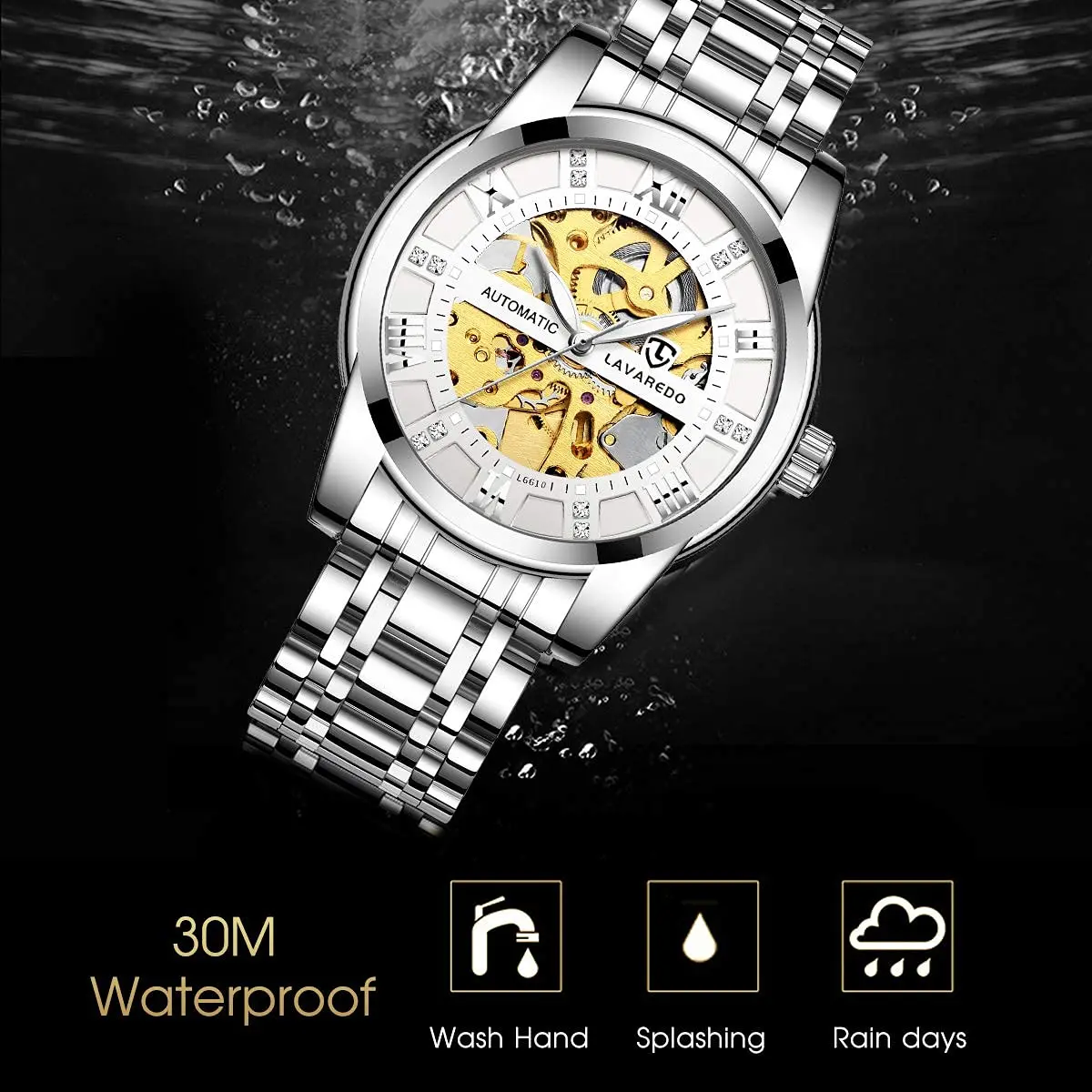 A ALPS Automatic Mechanical Watch for Men, 41mm Stainless Steel Skeleton Dial | Luxury Self-Winding Wristwatch - view 7