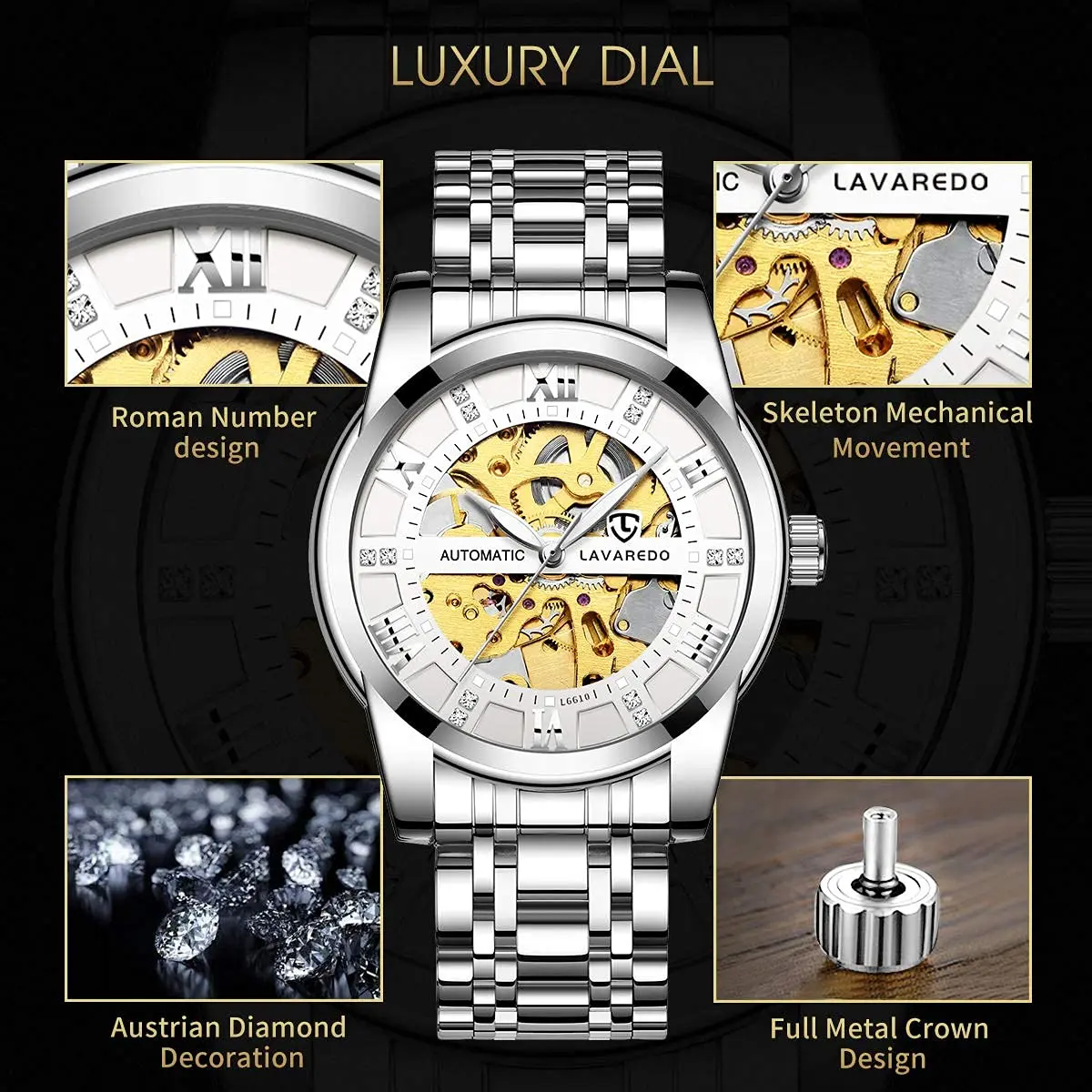 A ALPS Automatic Mechanical Watch for Men, 41mm Stainless Steel Skeleton Dial | Luxury Self-Winding Wristwatch - view 2