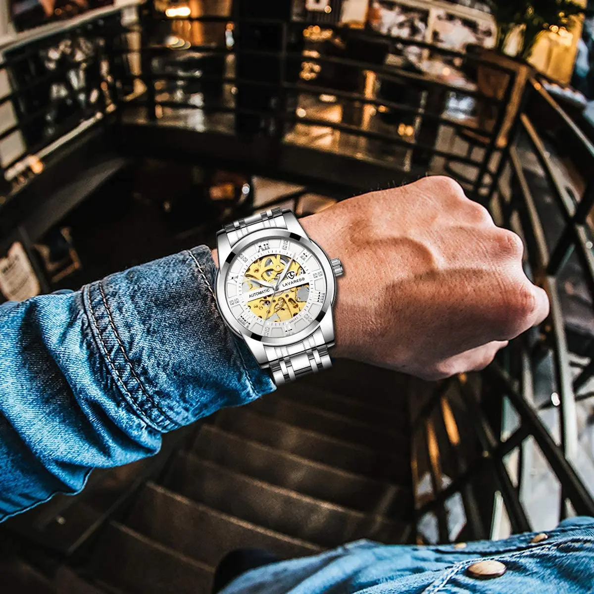 A ALPS Automatic Mechanical Watch for Men, 41mm Stainless Steel Skeleton Dial | Luxury Self-Winding Wristwatch - view 3