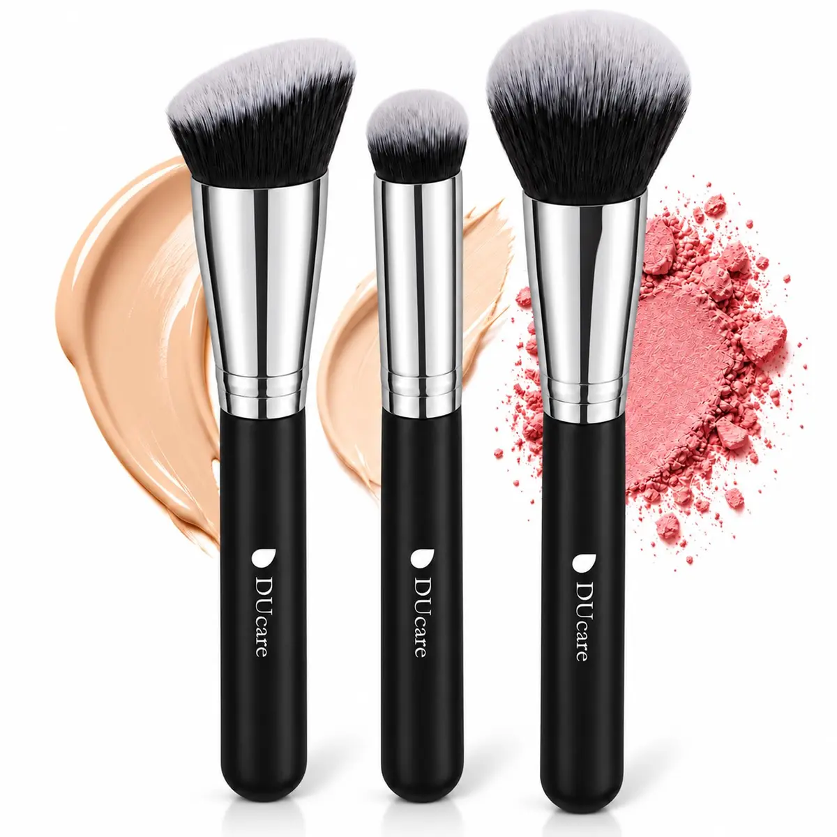 DUcare 3 Pcs Foundation Contour Blush Conceal Brush Set | Synthetic Kabuki Brushes for Liquid, Cream & Powder (Black) - main product image