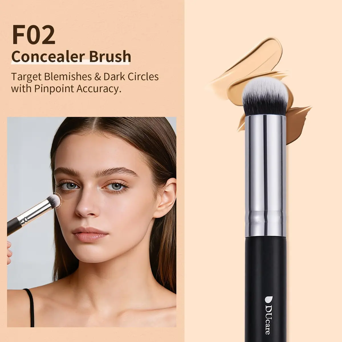 DUcare 3 Pcs Foundation Contour Blush Conceal Brush Set | Synthetic Kabuki Brushes for Liquid, Cream & Powder (Black) - view 5